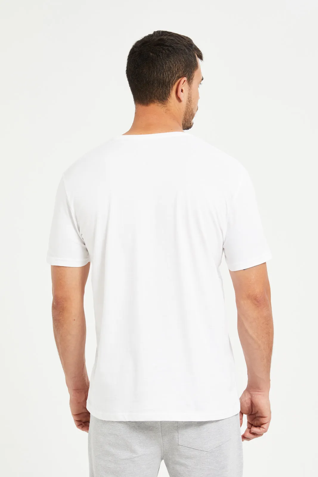 Men White Graphic Round Neck T-Shirt