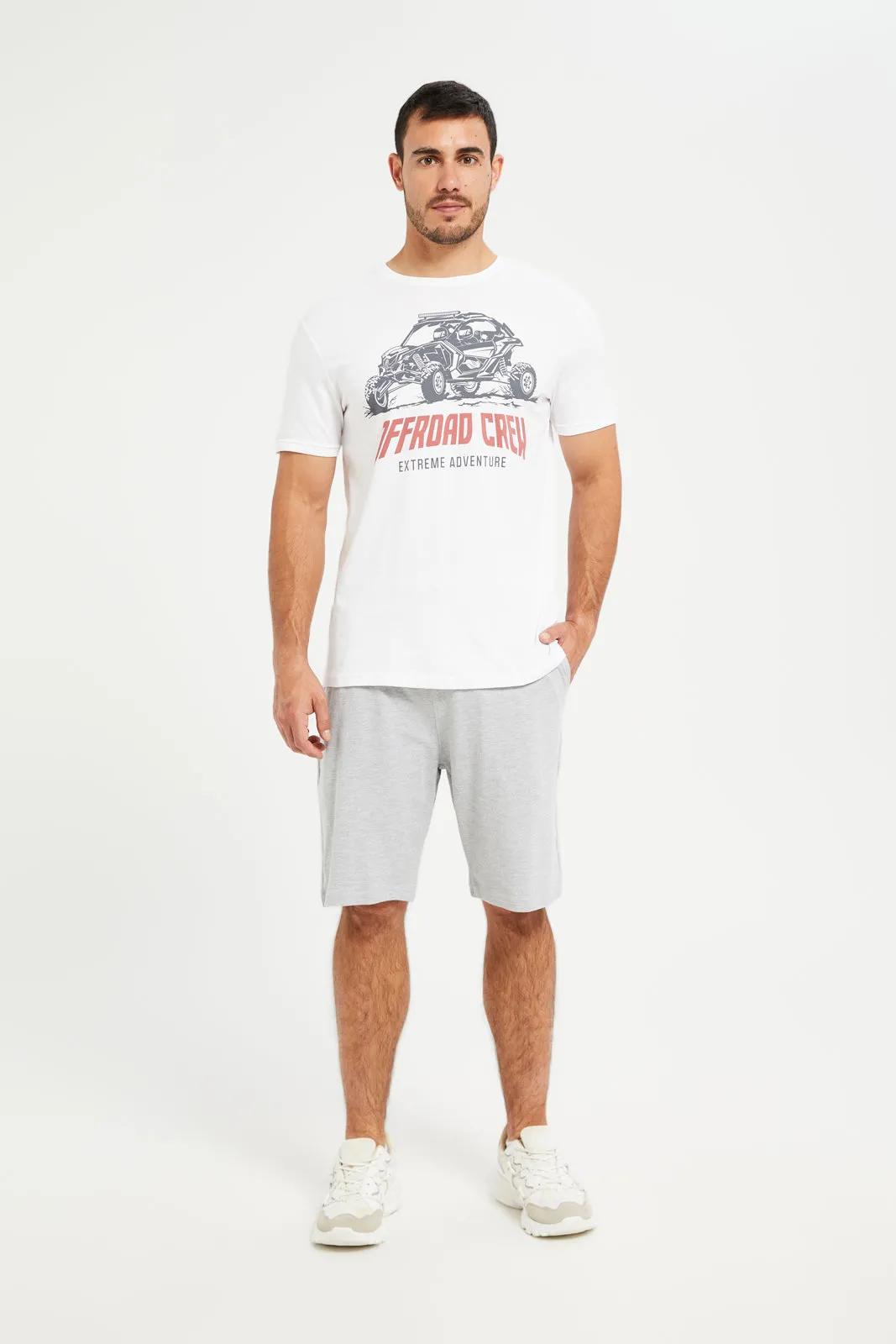 Men White Graphic Round Neck T-Shirt