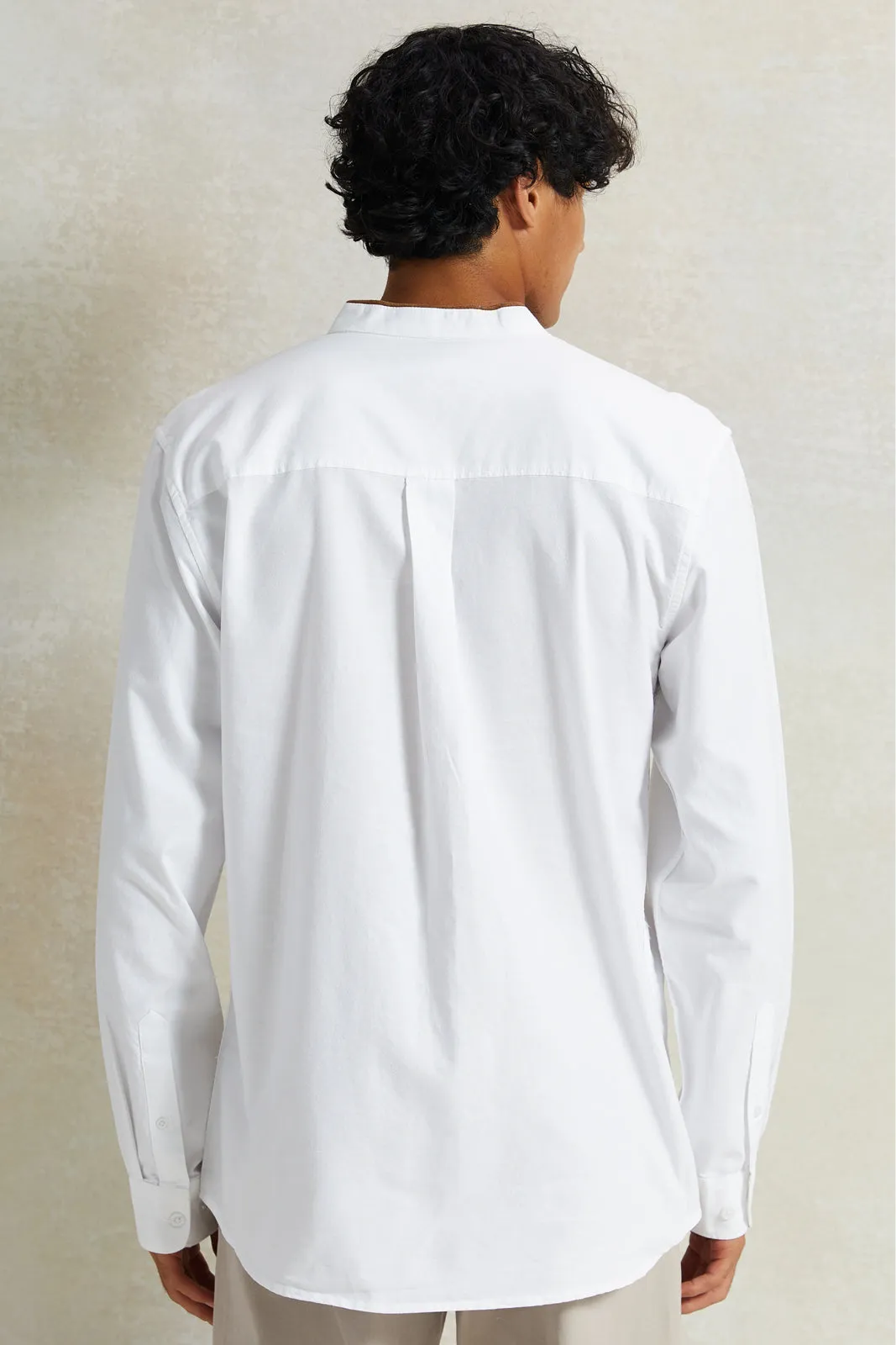 Men White Suede Tipped Kurta Shirt
