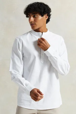 Men White Suede Tipped Kurta Shirt