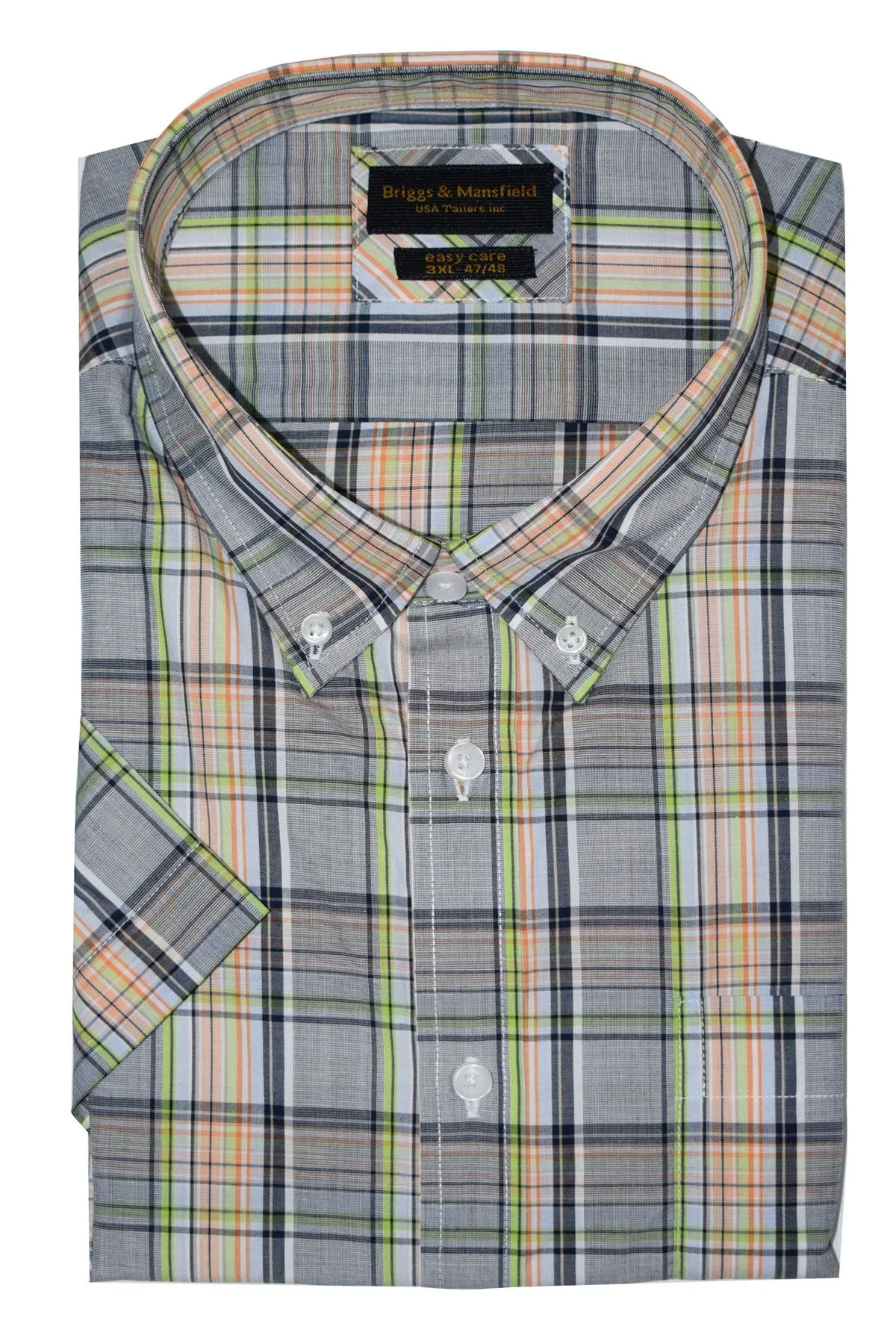 Mens Big Size Cotton Rich Button Down Collar Short Sleeve Smart Casual Shirts by Briggs & Mansfield
