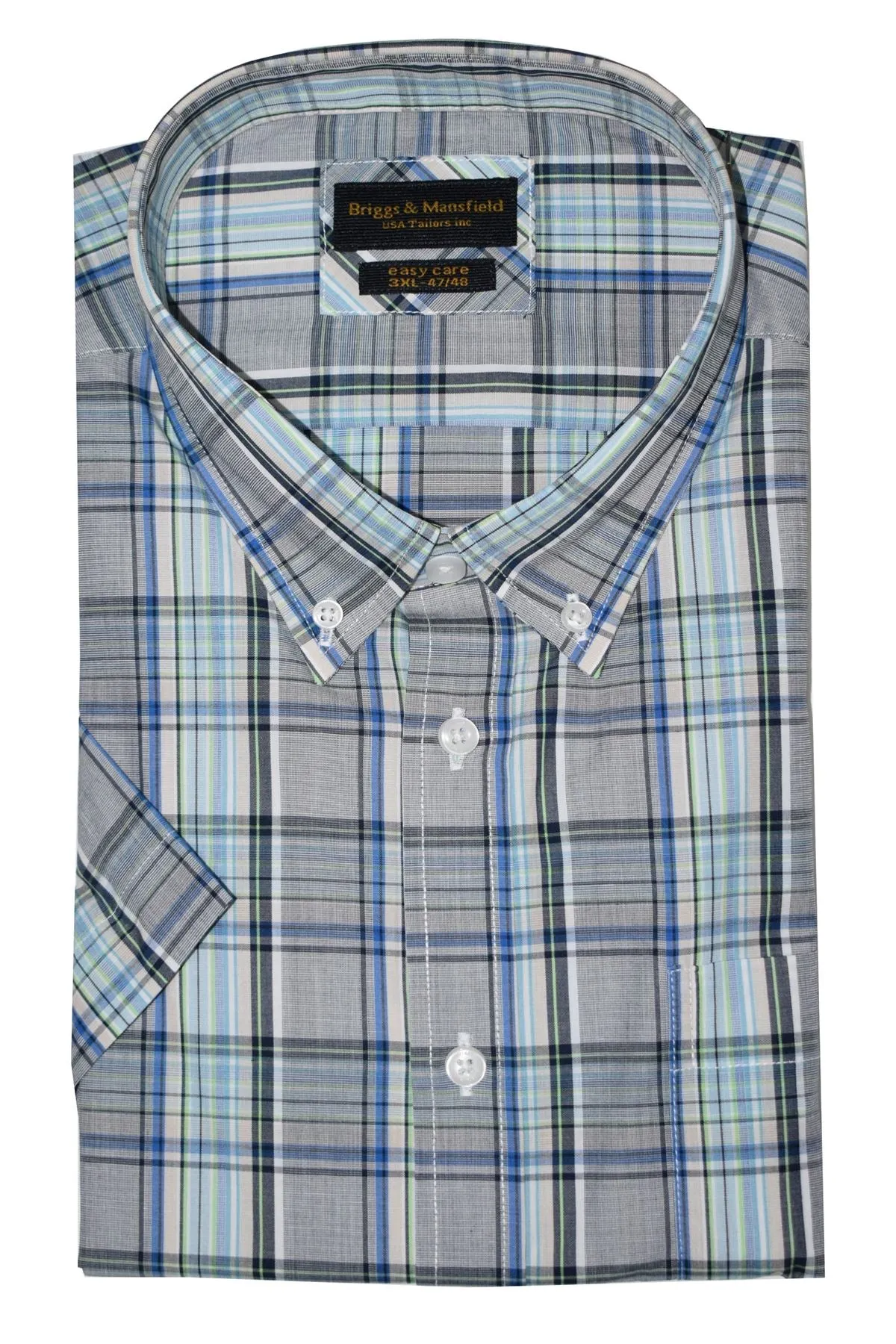 Mens Big Size Cotton Rich Button Down Collar Short Sleeve Smart Casual Shirts by Briggs & Mansfield