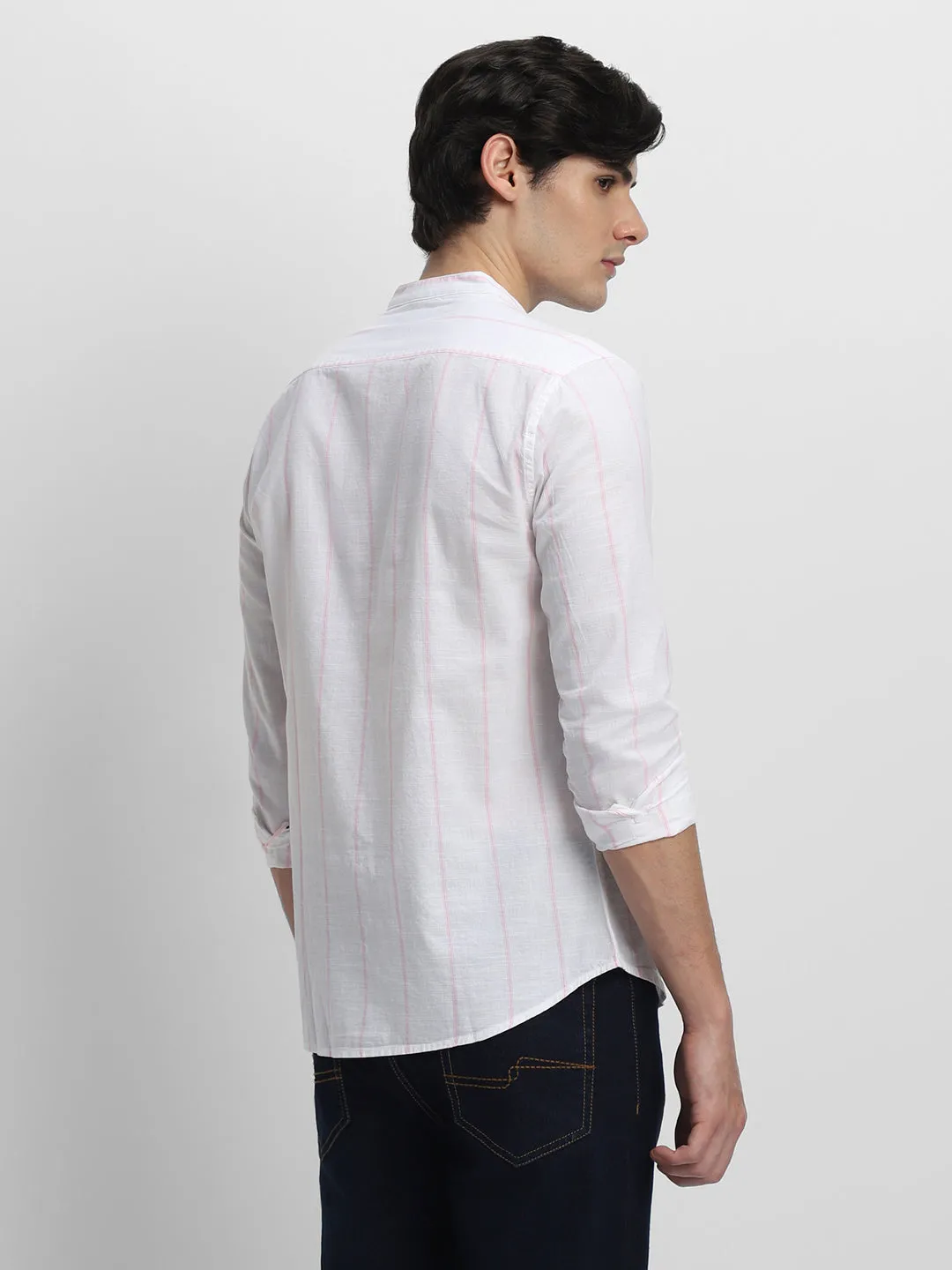Men's Button Down Collar Regular Fit Stripes Blue Casual Shirt