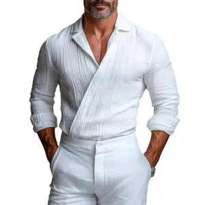 Men's Camp Collar Wrap Fold Long Sleeve Shirt