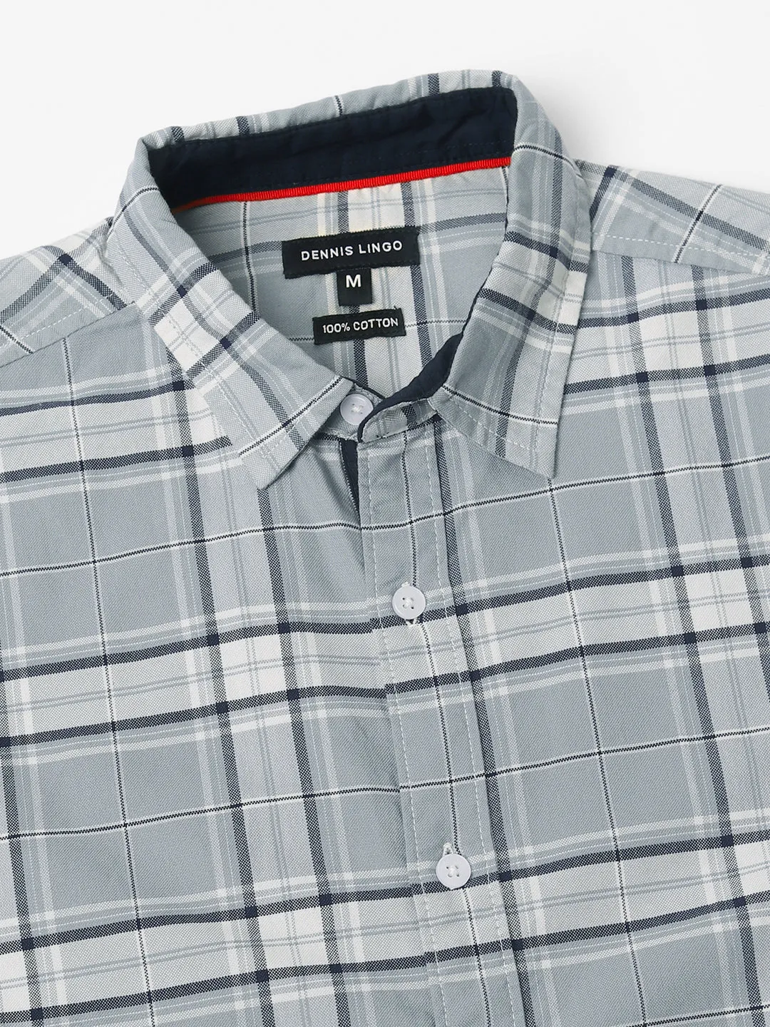 Men's Checks Grey Spread Collar Casual Shirt