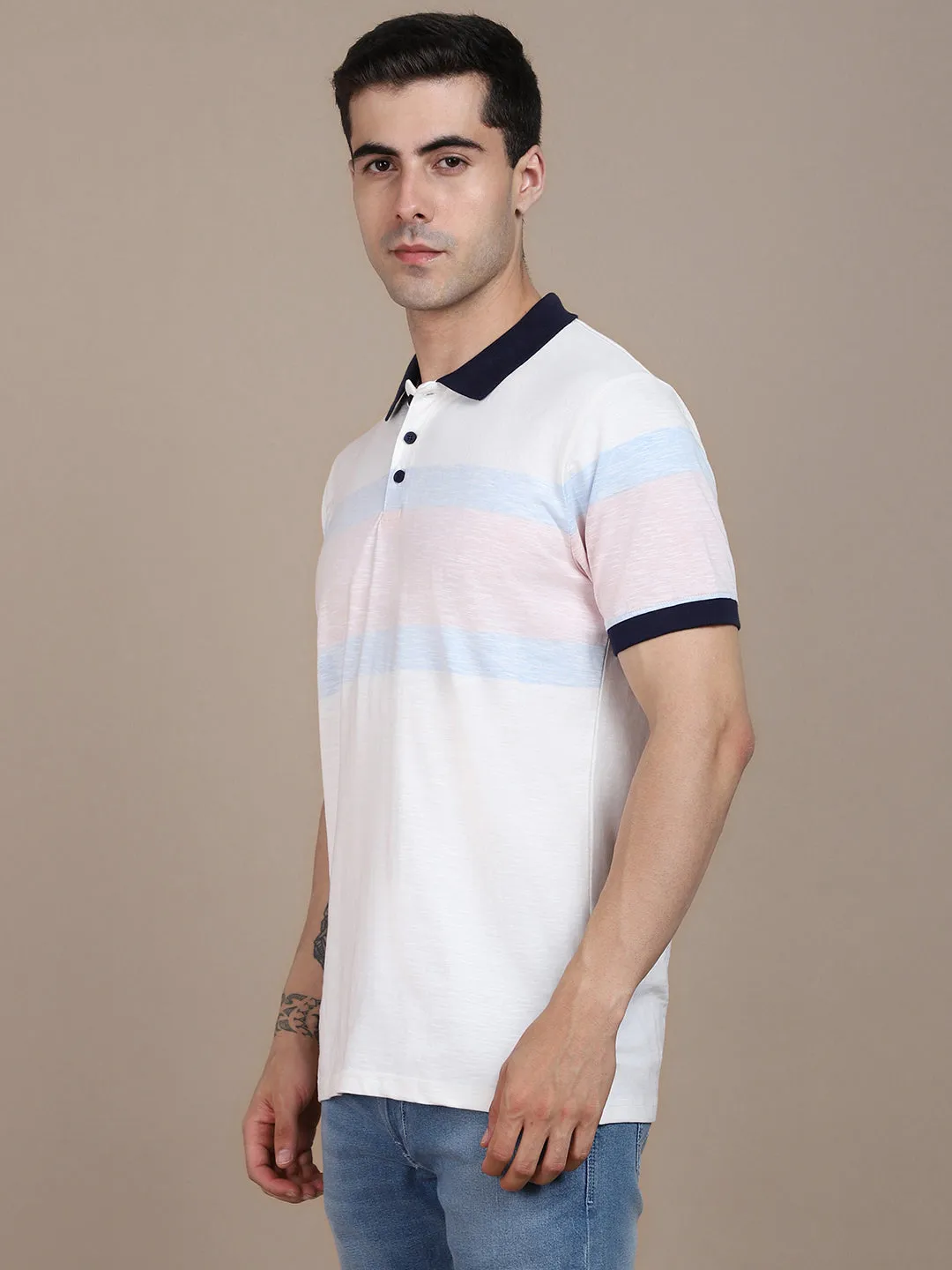 Men's Cotton Pink Solid Polo T-Shirt