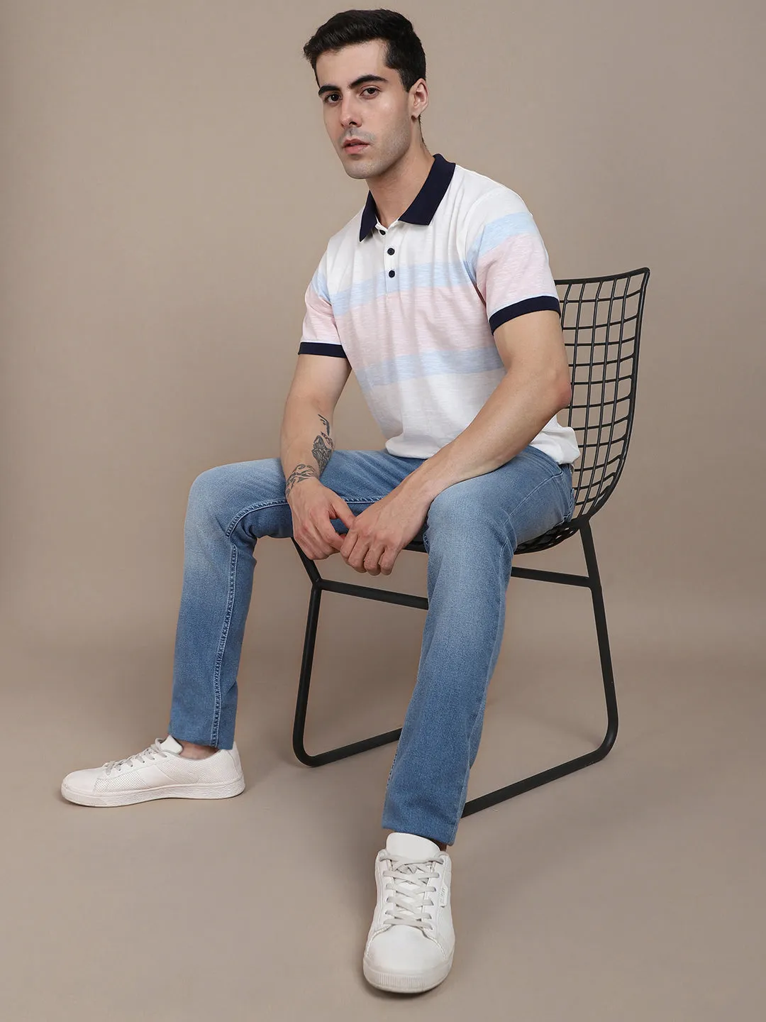 Men's Cotton Pink Solid Polo T-Shirt