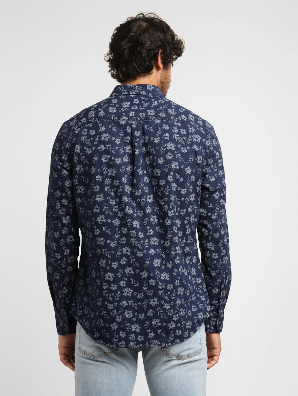 Men's Floral Print Spread Collar Shirt