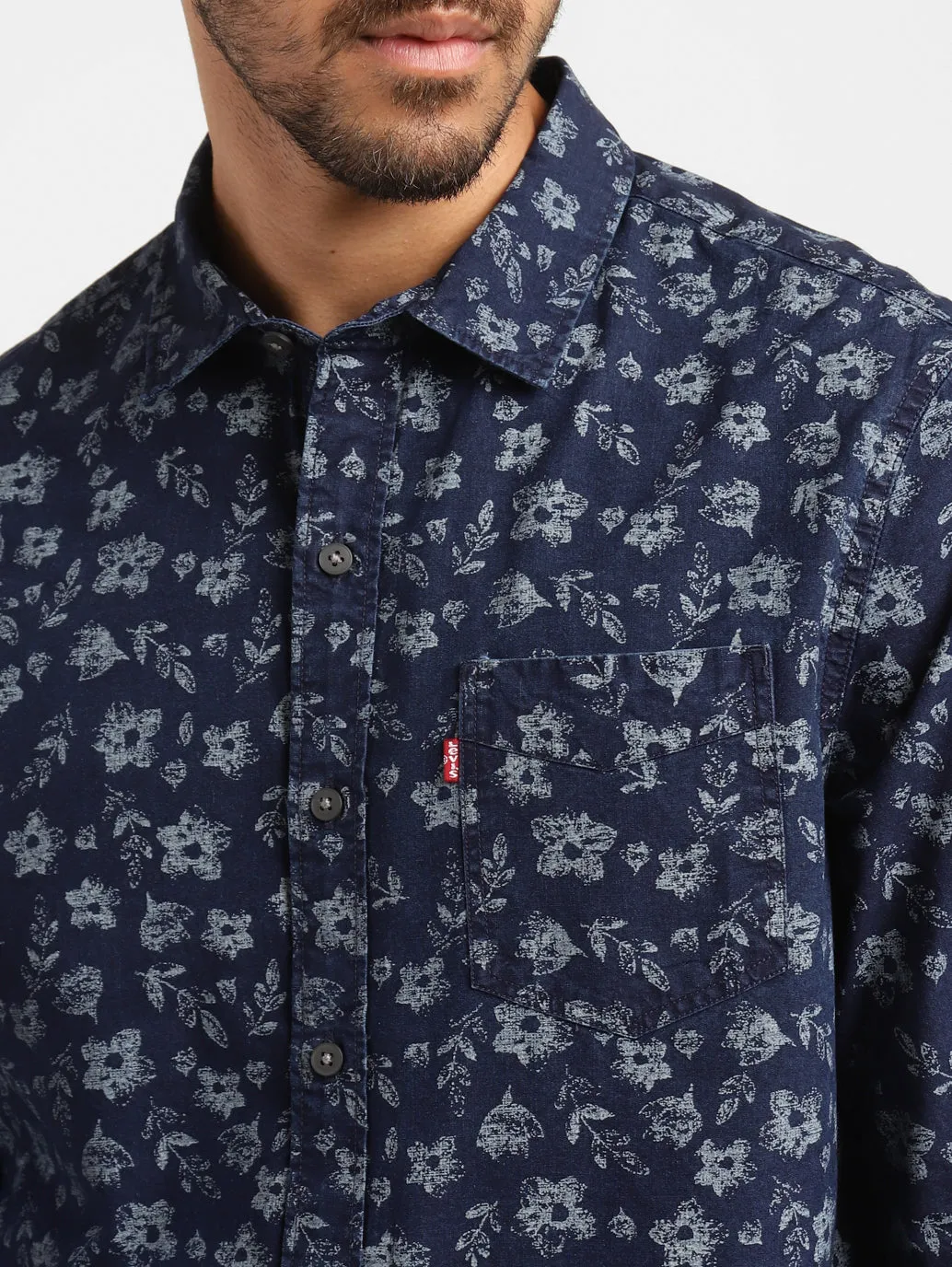 Men's Floral Print Spread Collar Shirt
