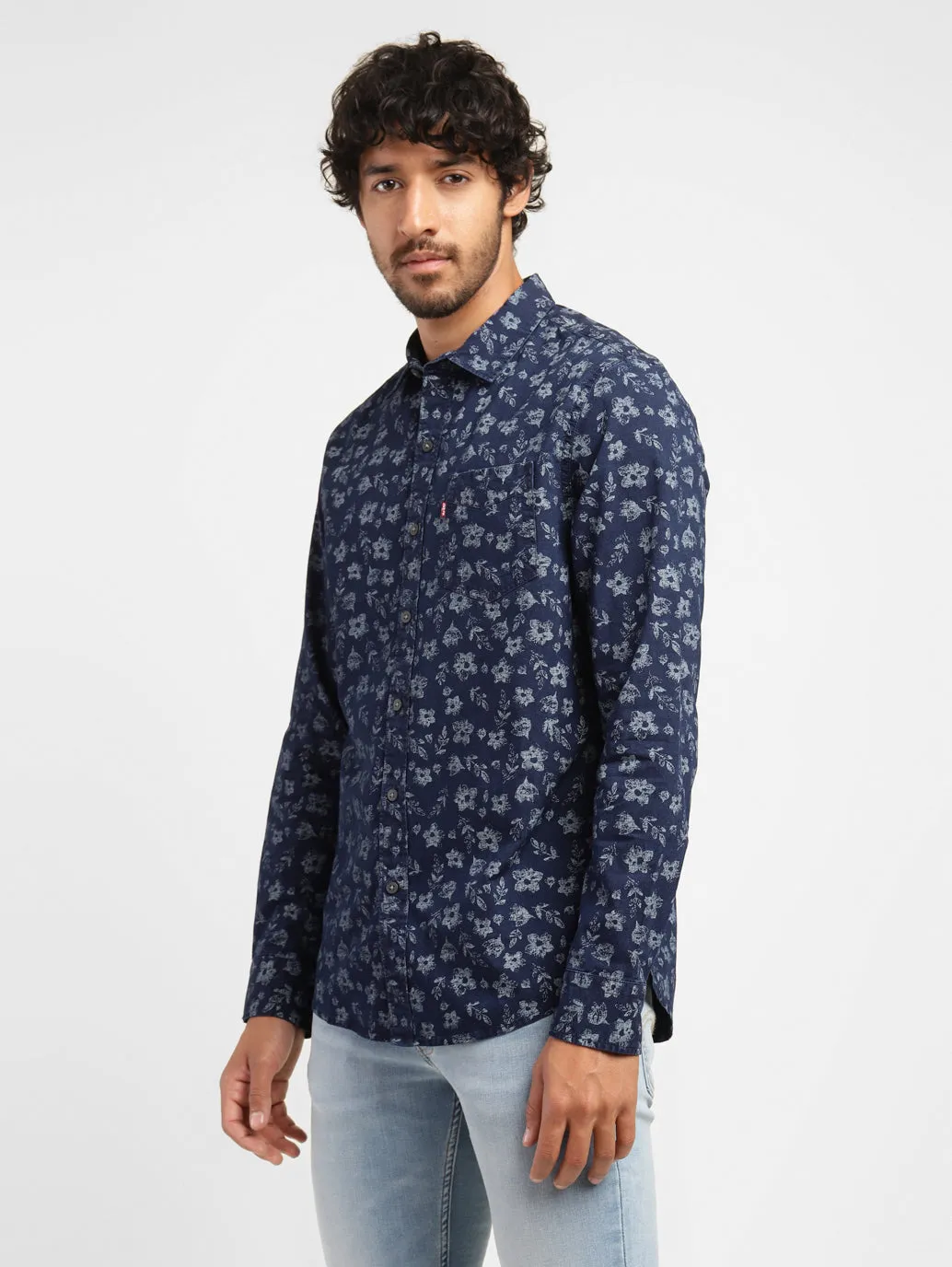 Men's Floral Print Spread Collar Shirt