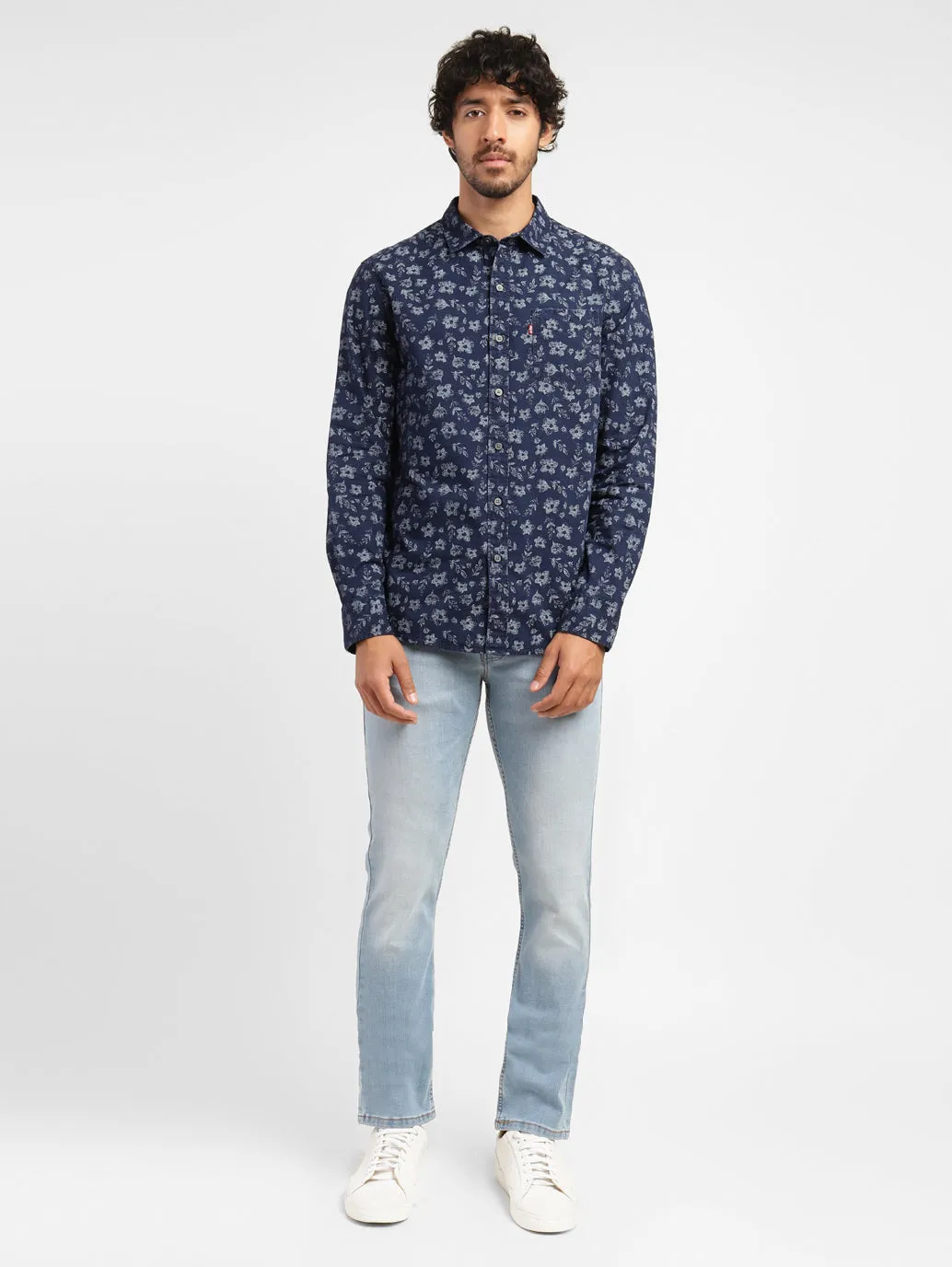 Men's Floral Print Spread Collar Shirt