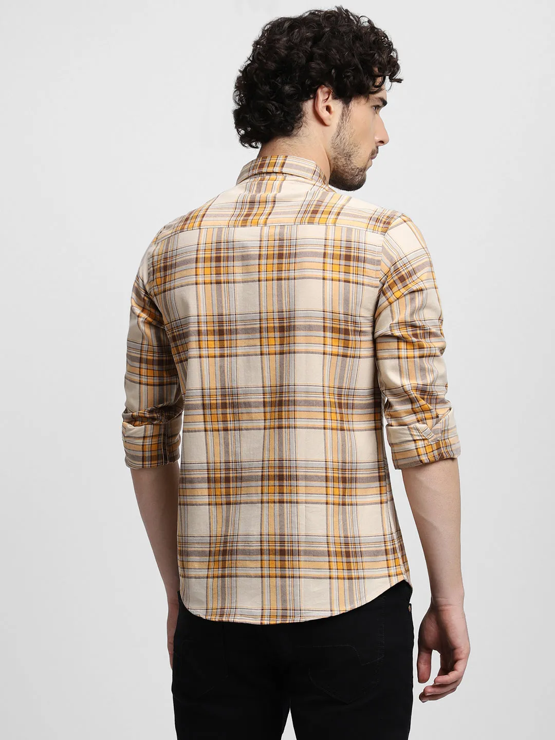Men's Orange Spread Collar Long Sleeves Casual Shirt