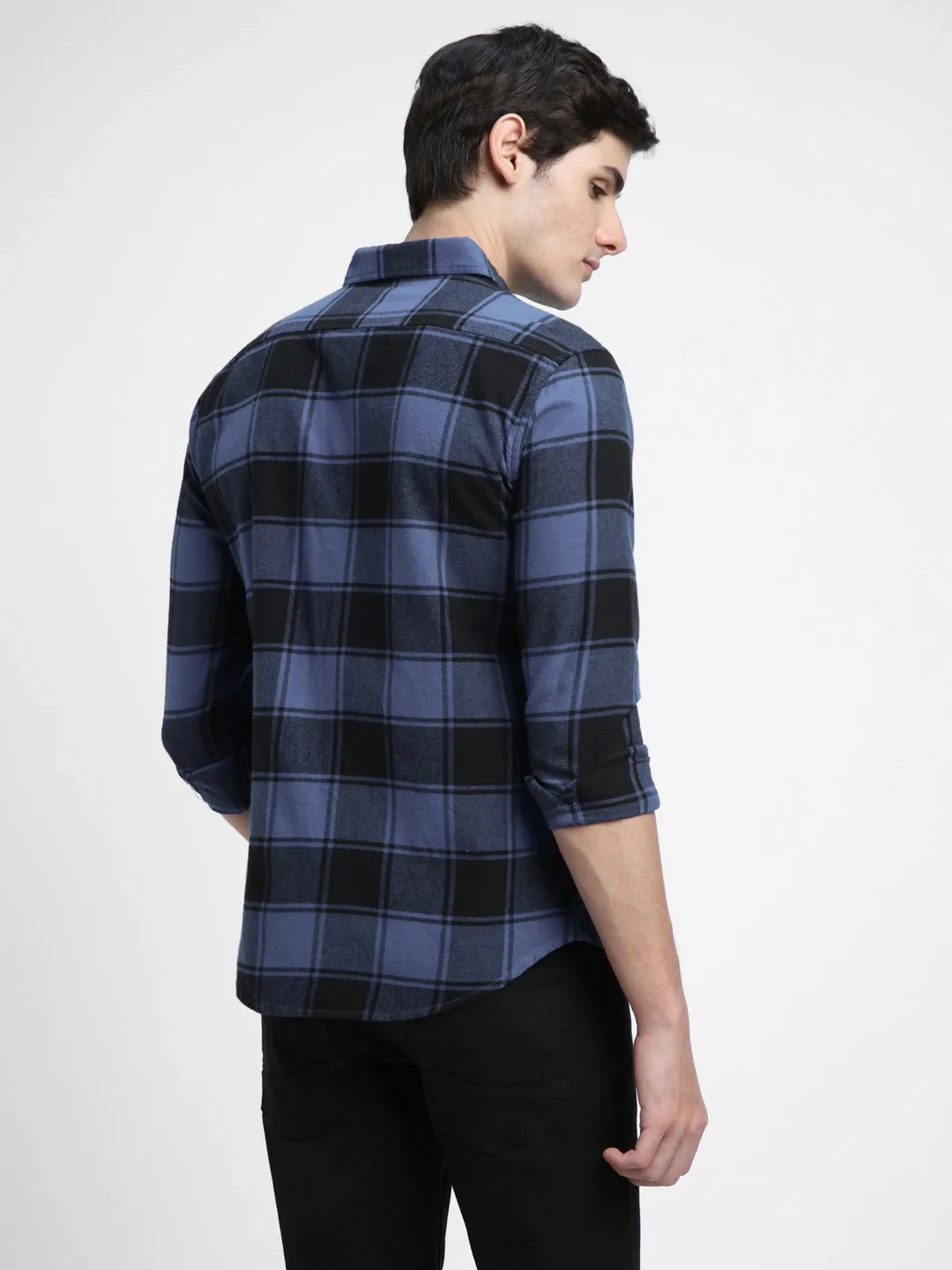 Men's Regular Collar Regular Fit Checks Blue Casual Shirts