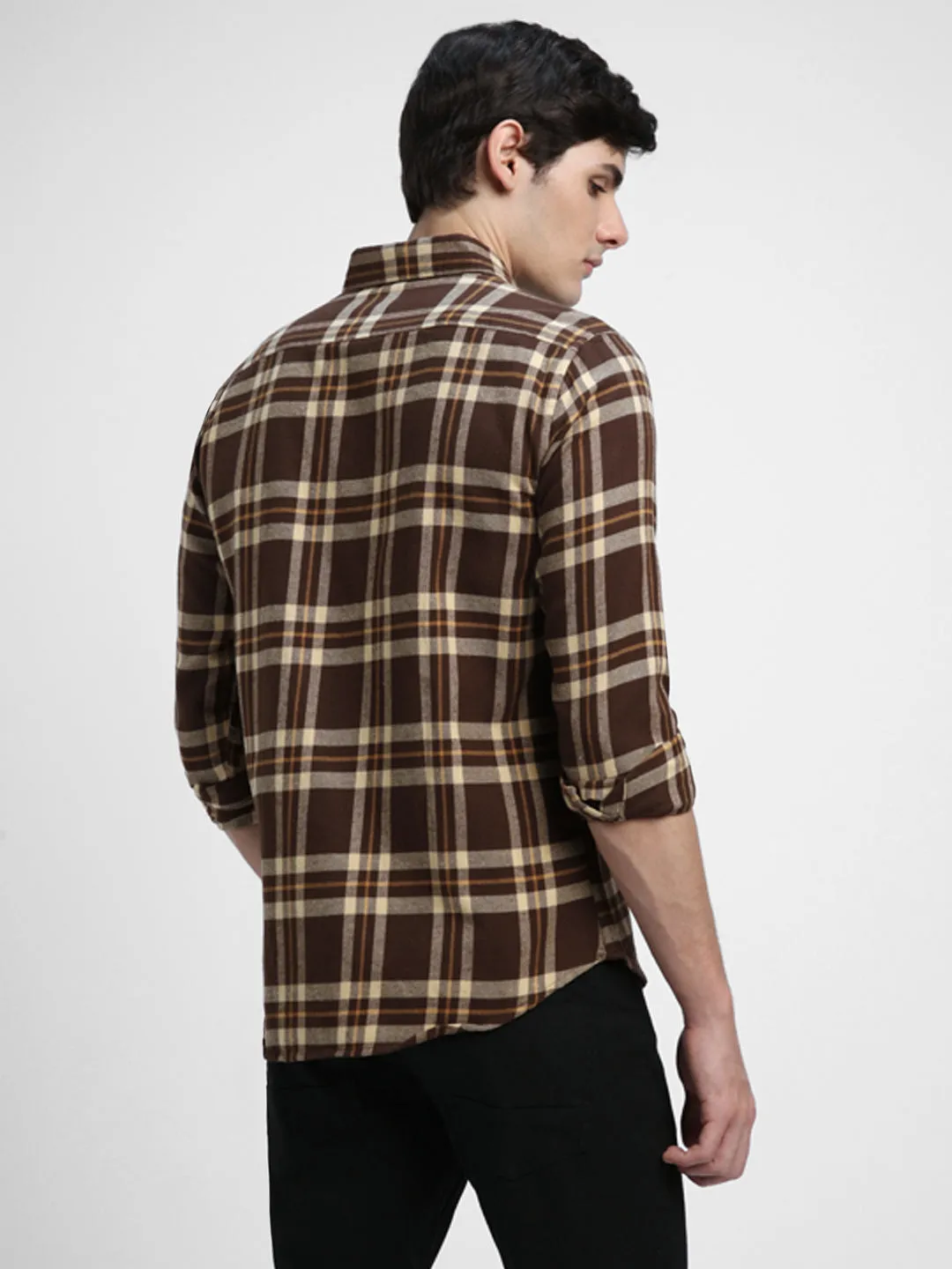 Men's Regular Collar Slim Fit Checks Maroon Casual Shirts