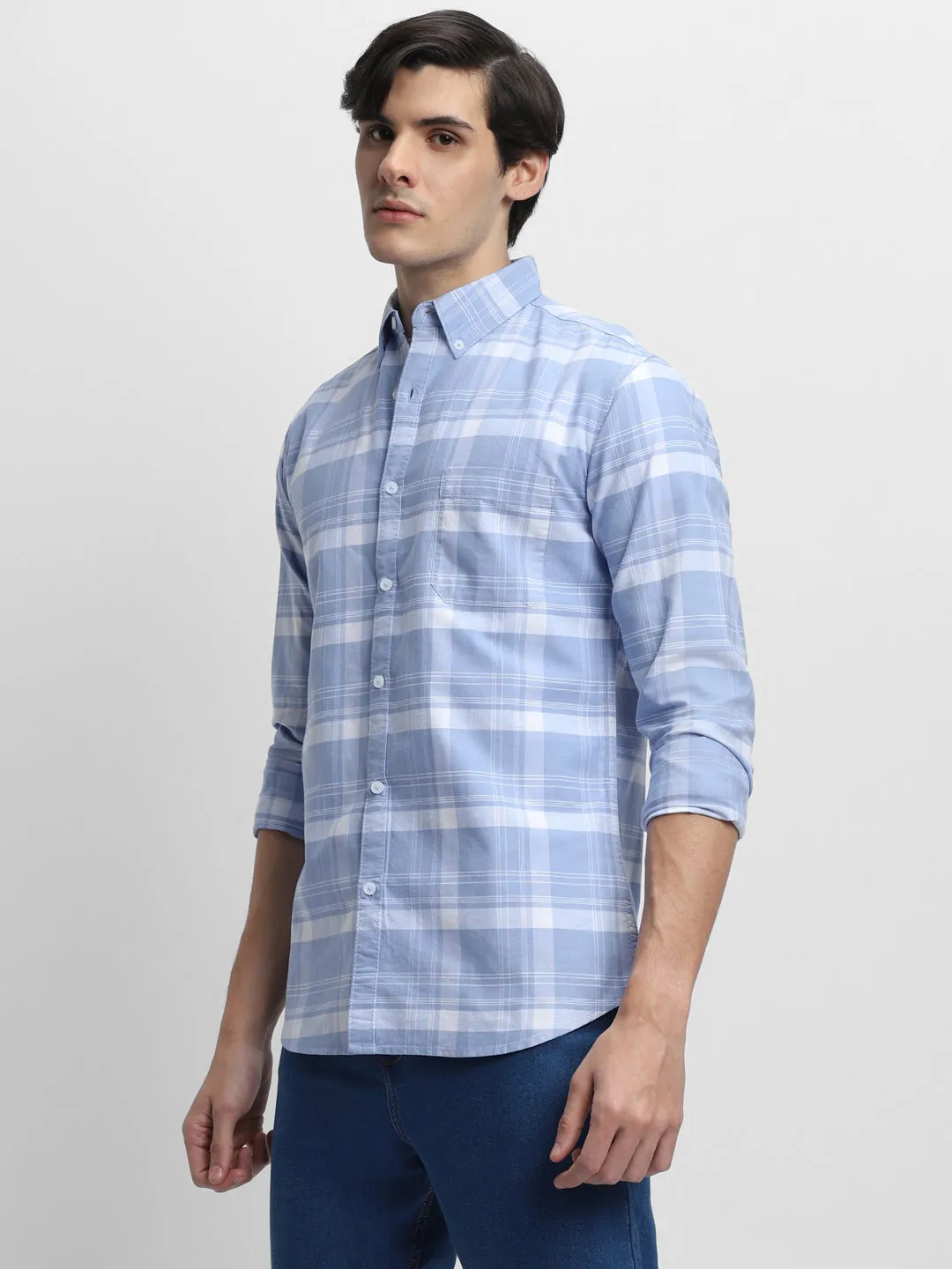 Men's Regular Collar Slim Fit Solid Light Grey Casual Shirts