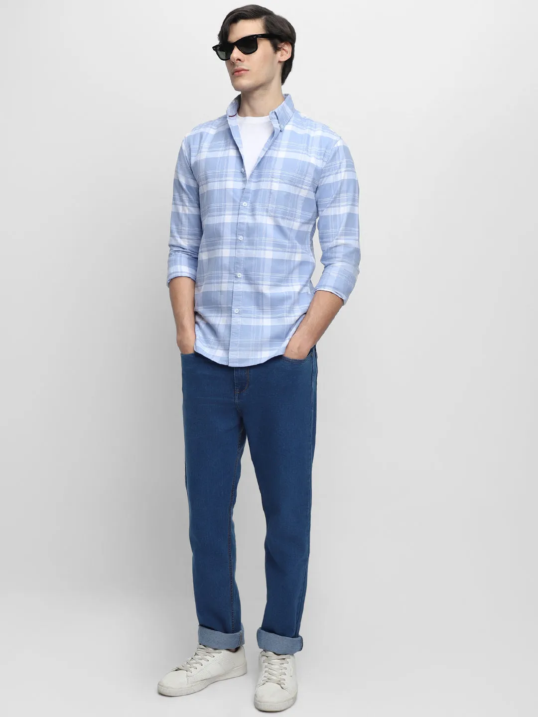 Men's Regular Collar Slim Fit Solid Light Grey Casual Shirts