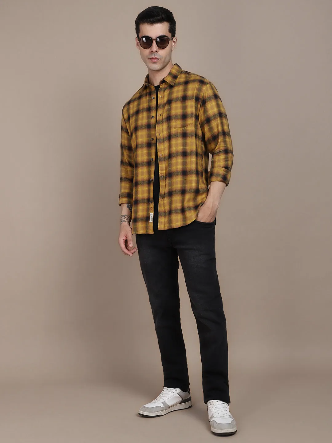 Men's Regular Collar Slim Fit Stripes Blue Casual Shirts
