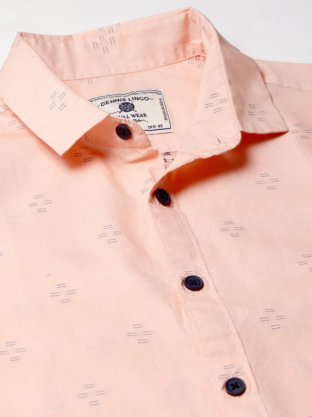 Men's Self Design Spread Collar Slim Fit Shirts (Peach)