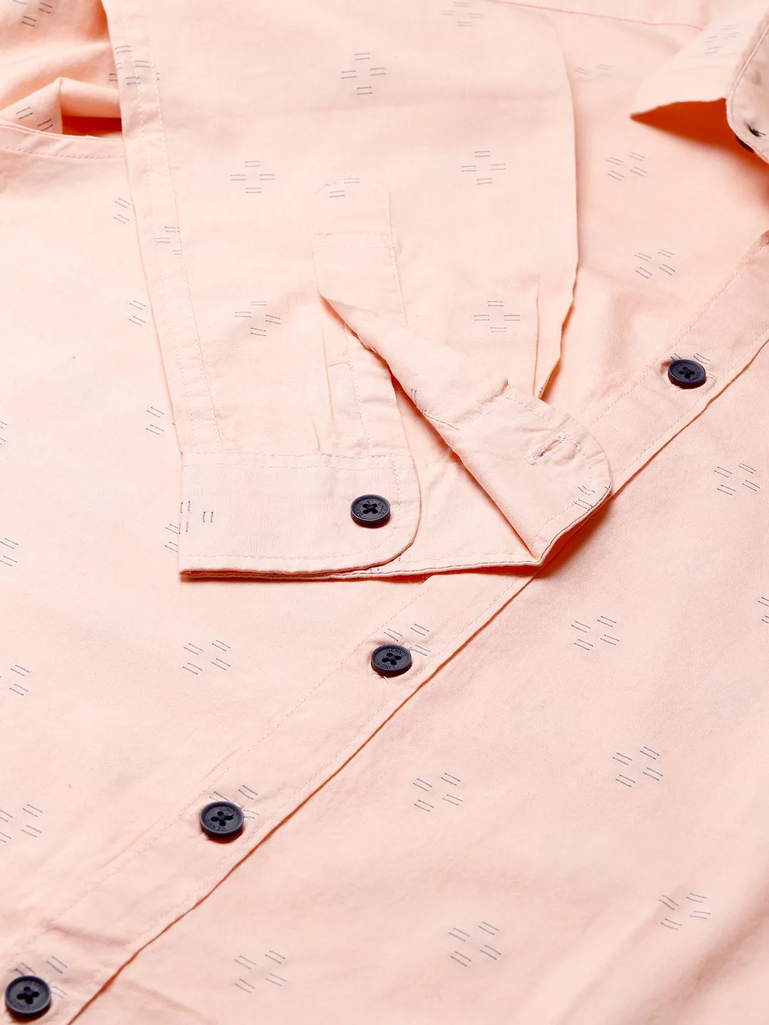 Men's Self Design Spread Collar Slim Fit Shirts (Peach)