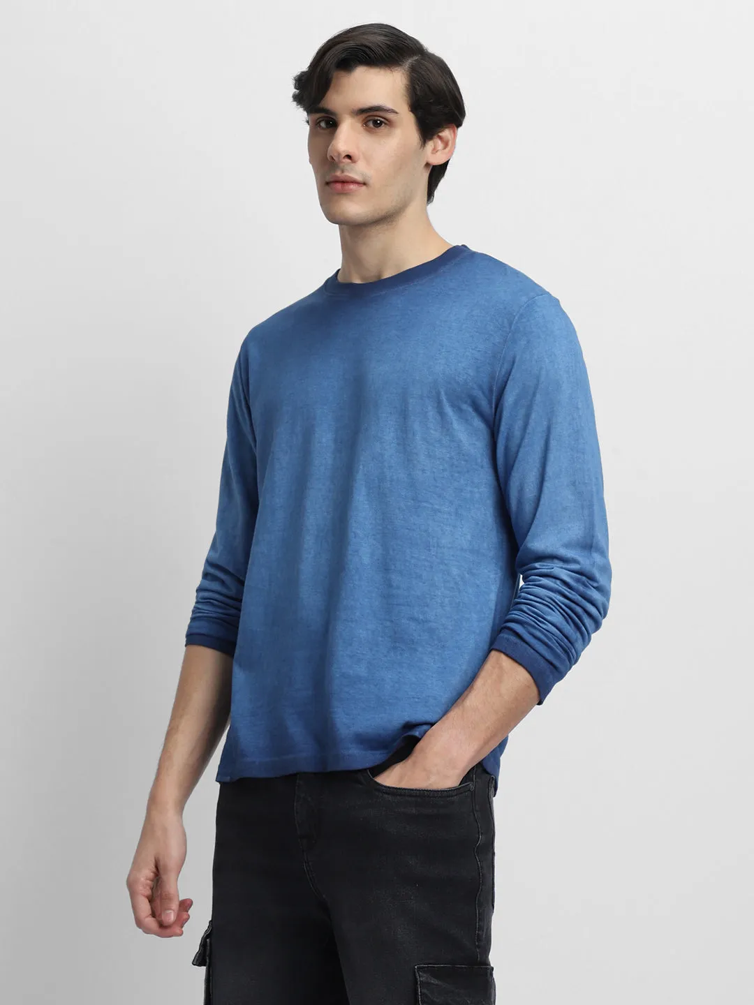 Men's Solid Crew Neck Navy Blue T-Shirt