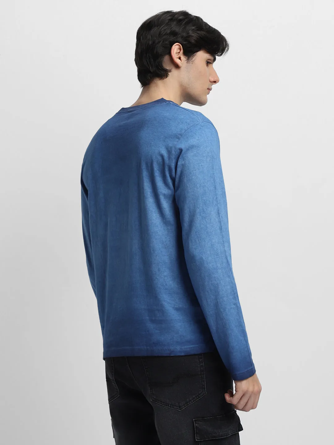 Men's Solid Crew Neck Navy Blue T-Shirt