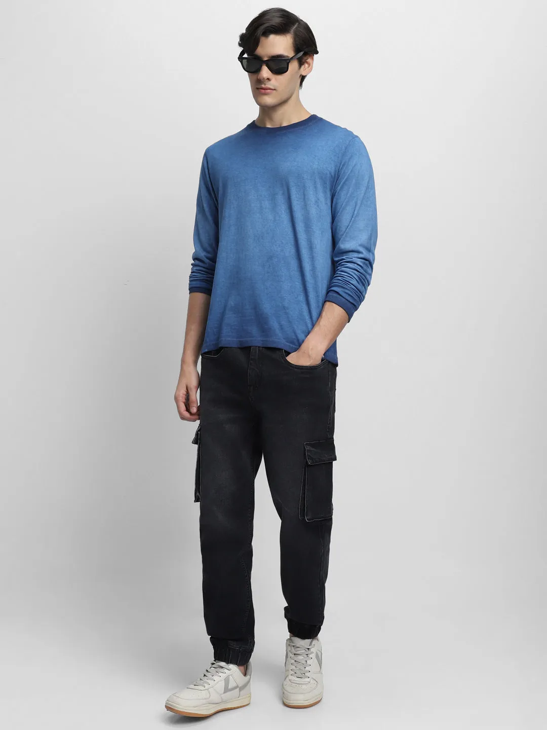 Men's Solid Crew Neck Navy Blue T-Shirt