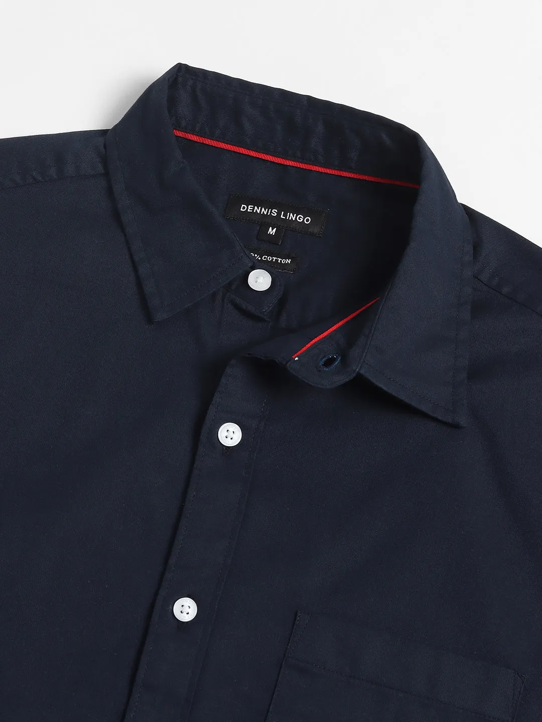 Men's Spread Collar Regular Fit Solid Navy Casual Shirts