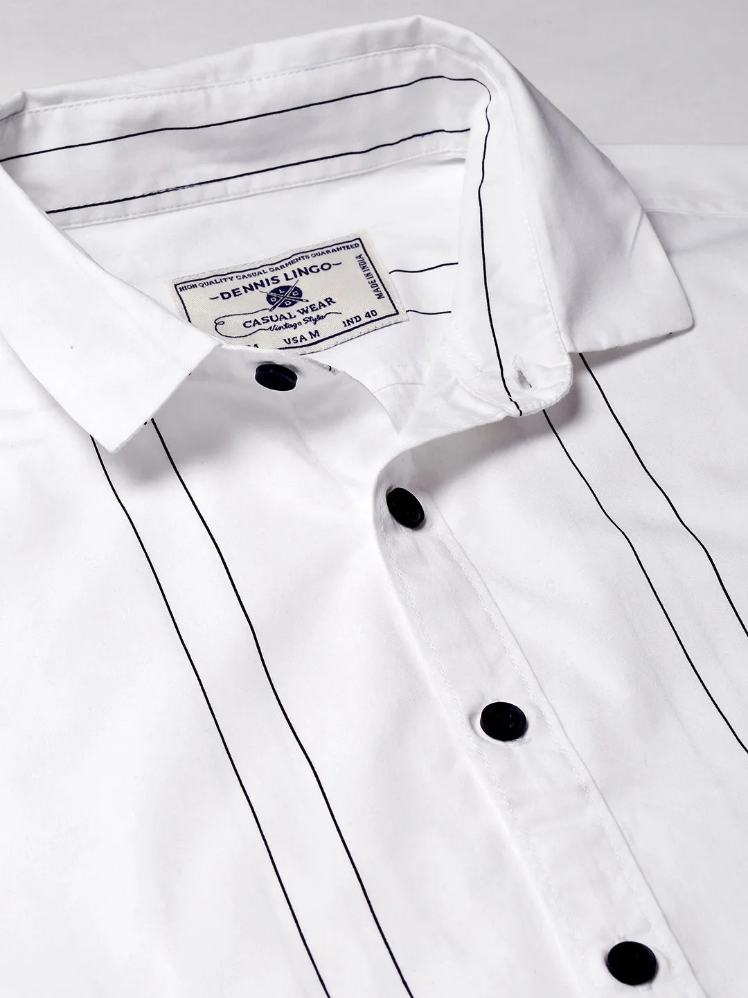Men's Spread Collar Striped Slim Fit Fulll Sleves Shirts (White)