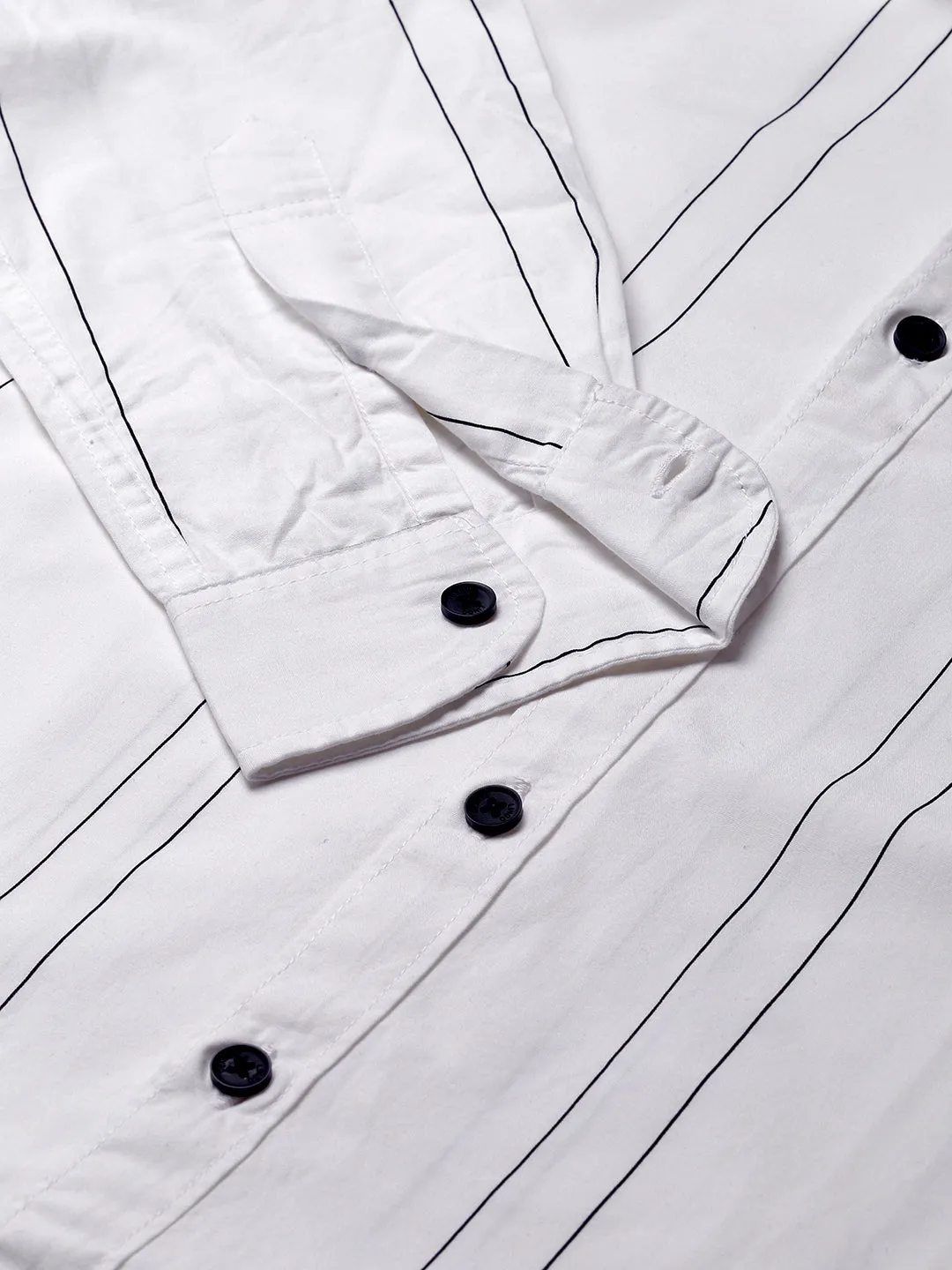 Men's Spread Collar Striped Slim Fit Fulll Sleves Shirts (White)
