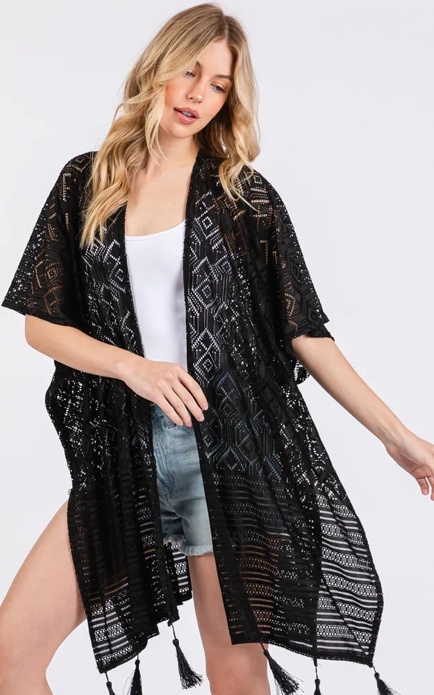 MS0432 GEOMETRIC PATTERN TASSEL COVER UP