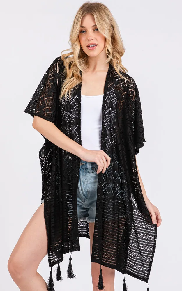 MS0432 GEOMETRIC PATTERN TASSEL COVER UP