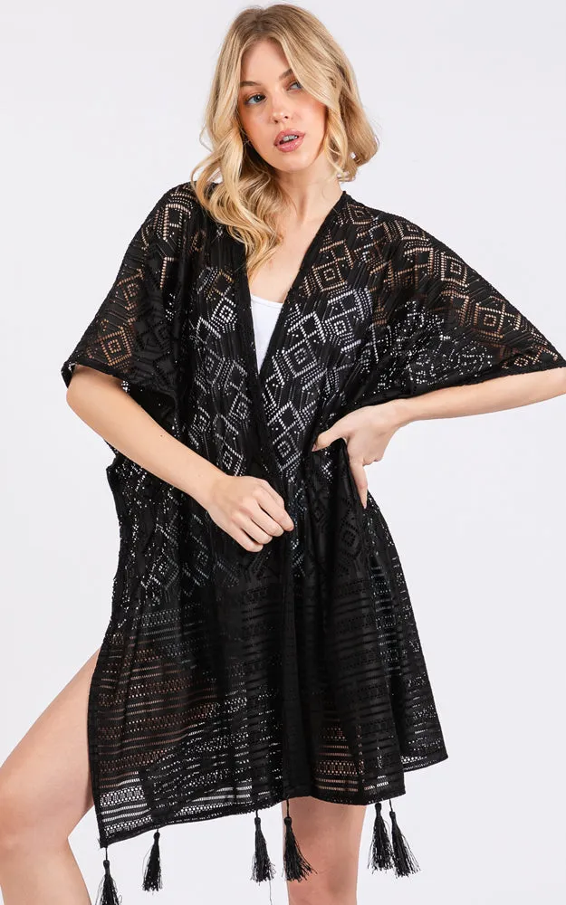 MS0432 GEOMETRIC PATTERN TASSEL COVER UP