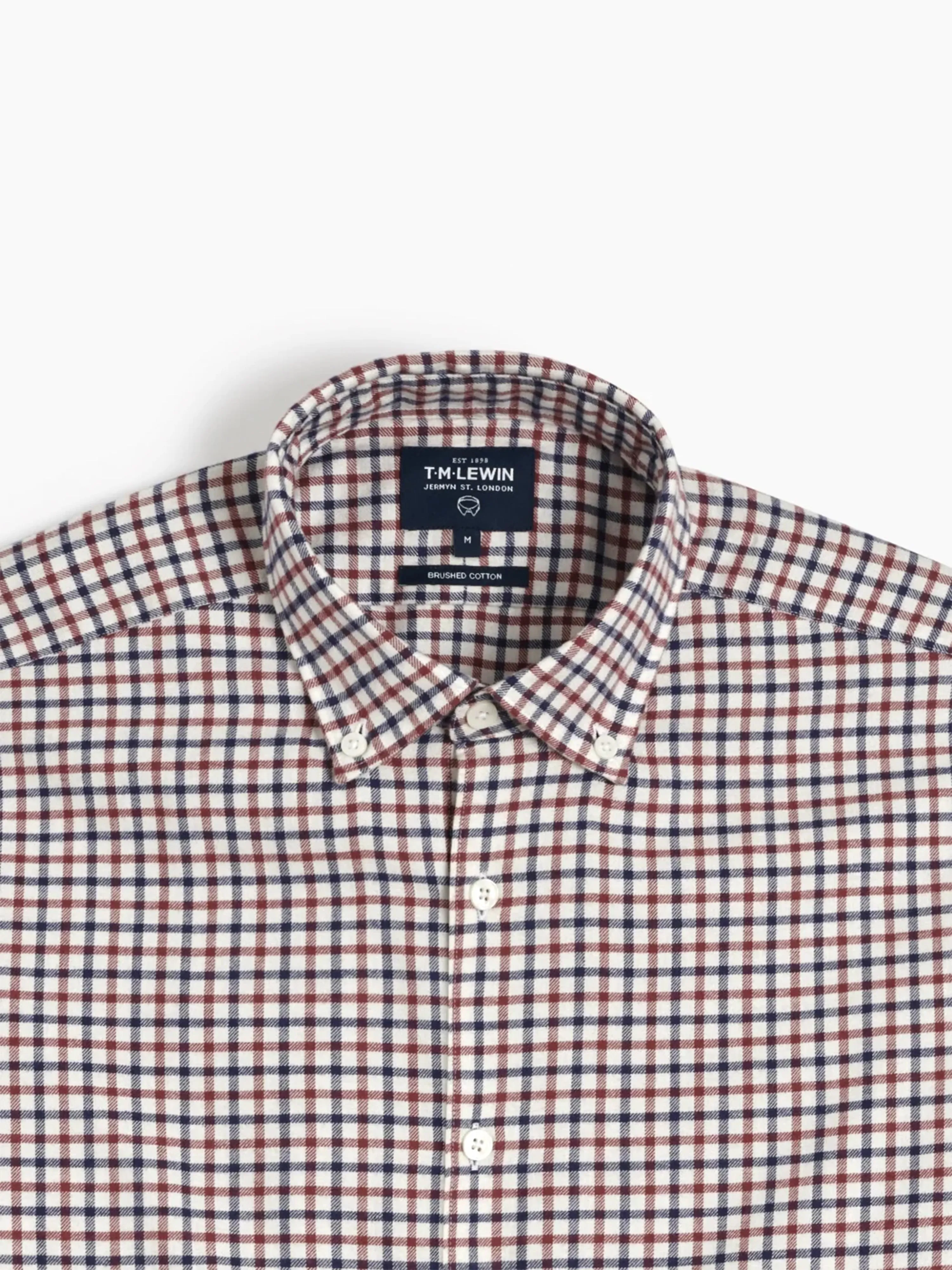 Navy & Burgundy Block Check Brushed Cotton Shirt