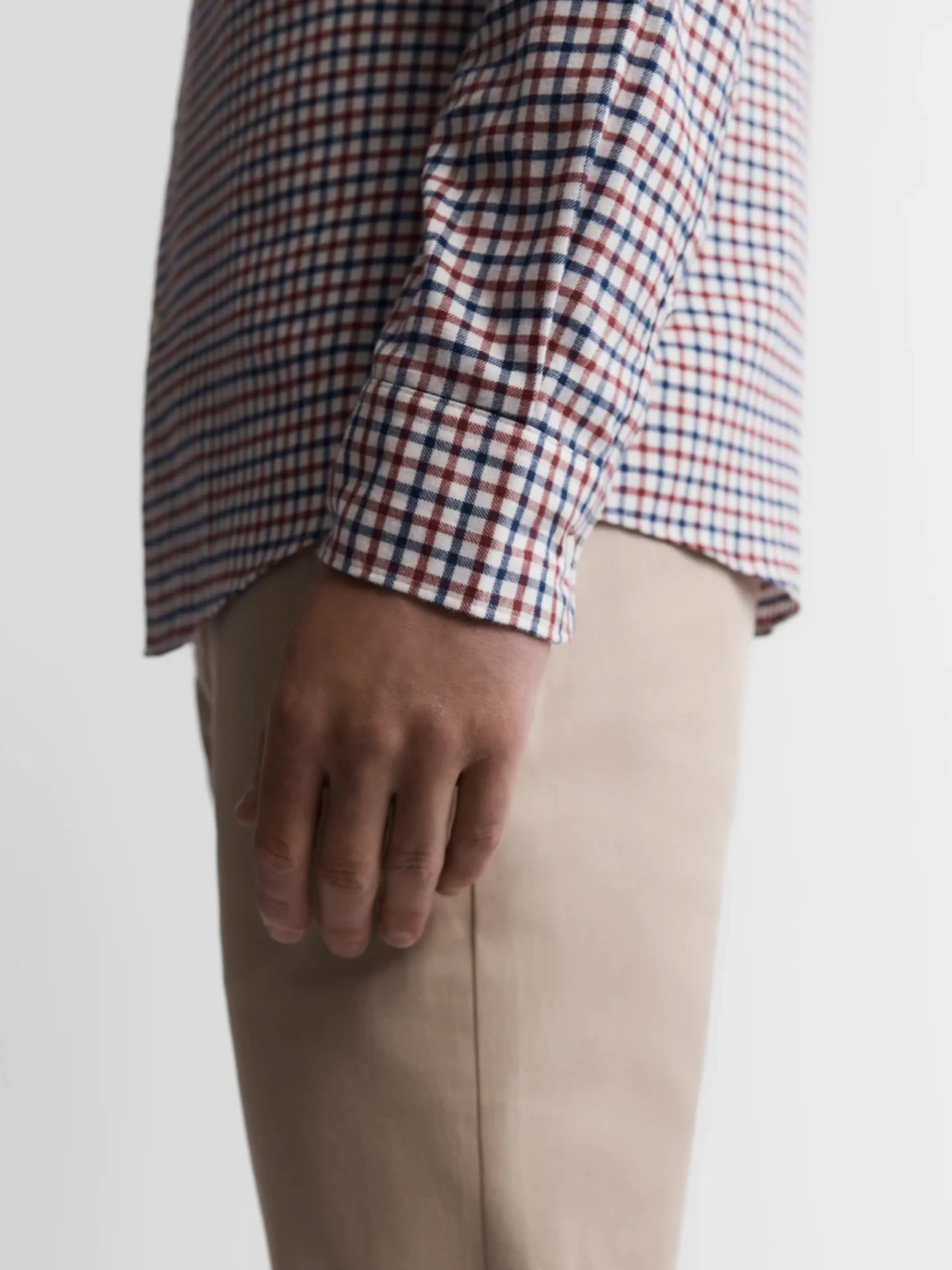 Navy & Burgundy Block Check Brushed Cotton Shirt