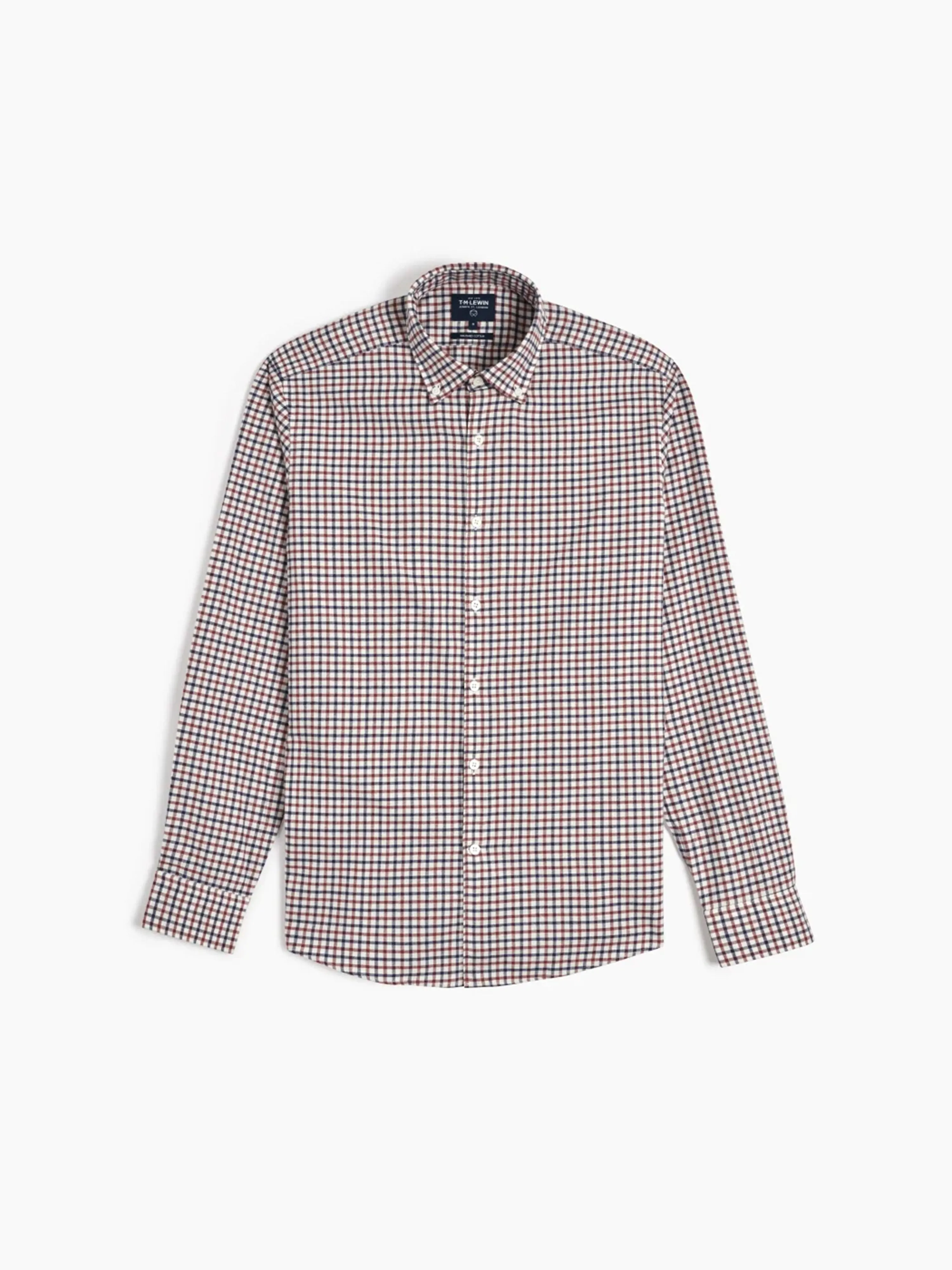 Navy & Burgundy Block Check Brushed Cotton Shirt