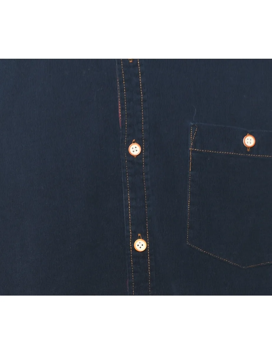 Navy & Purple Contrast Panel Corduroy Shirt - M