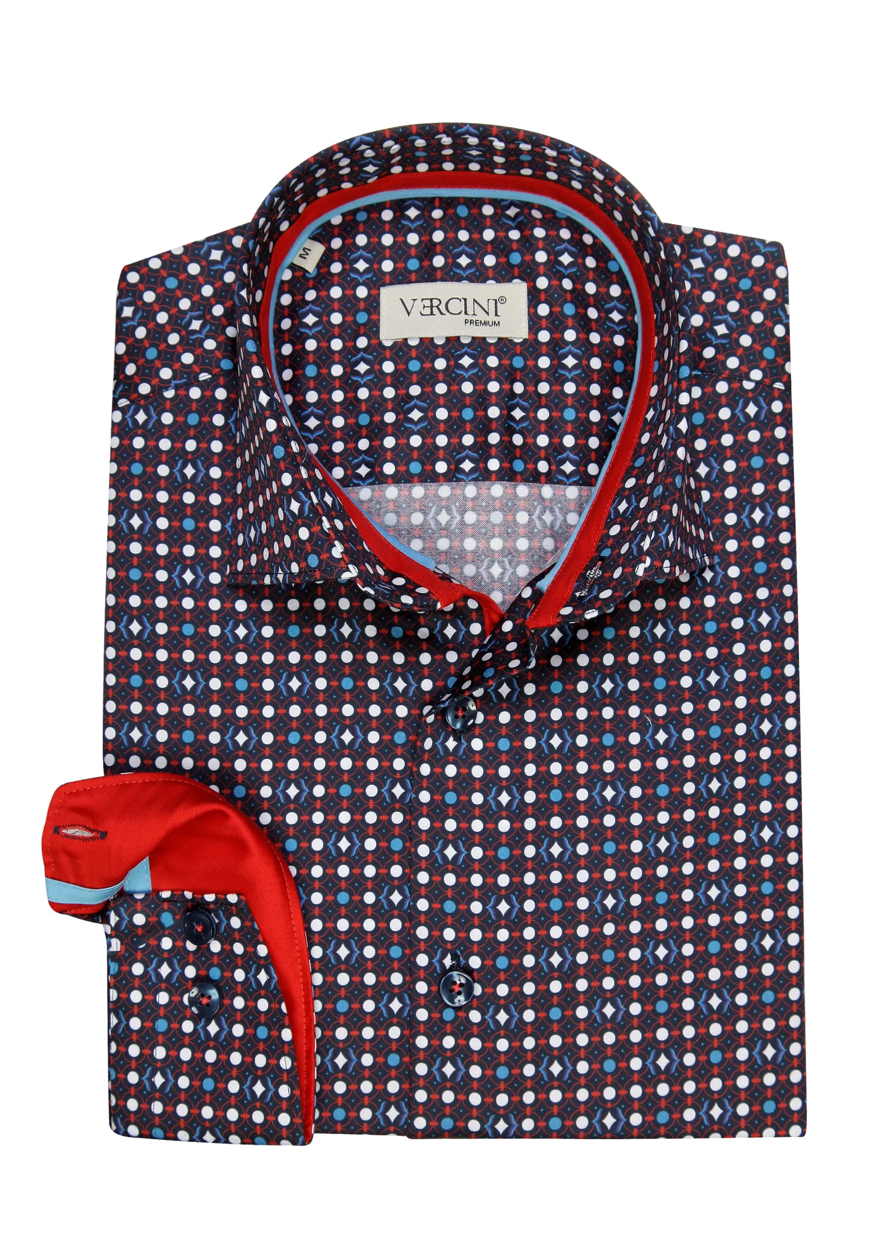 Navy Base with Multicolor Dots and Contrast Cuff