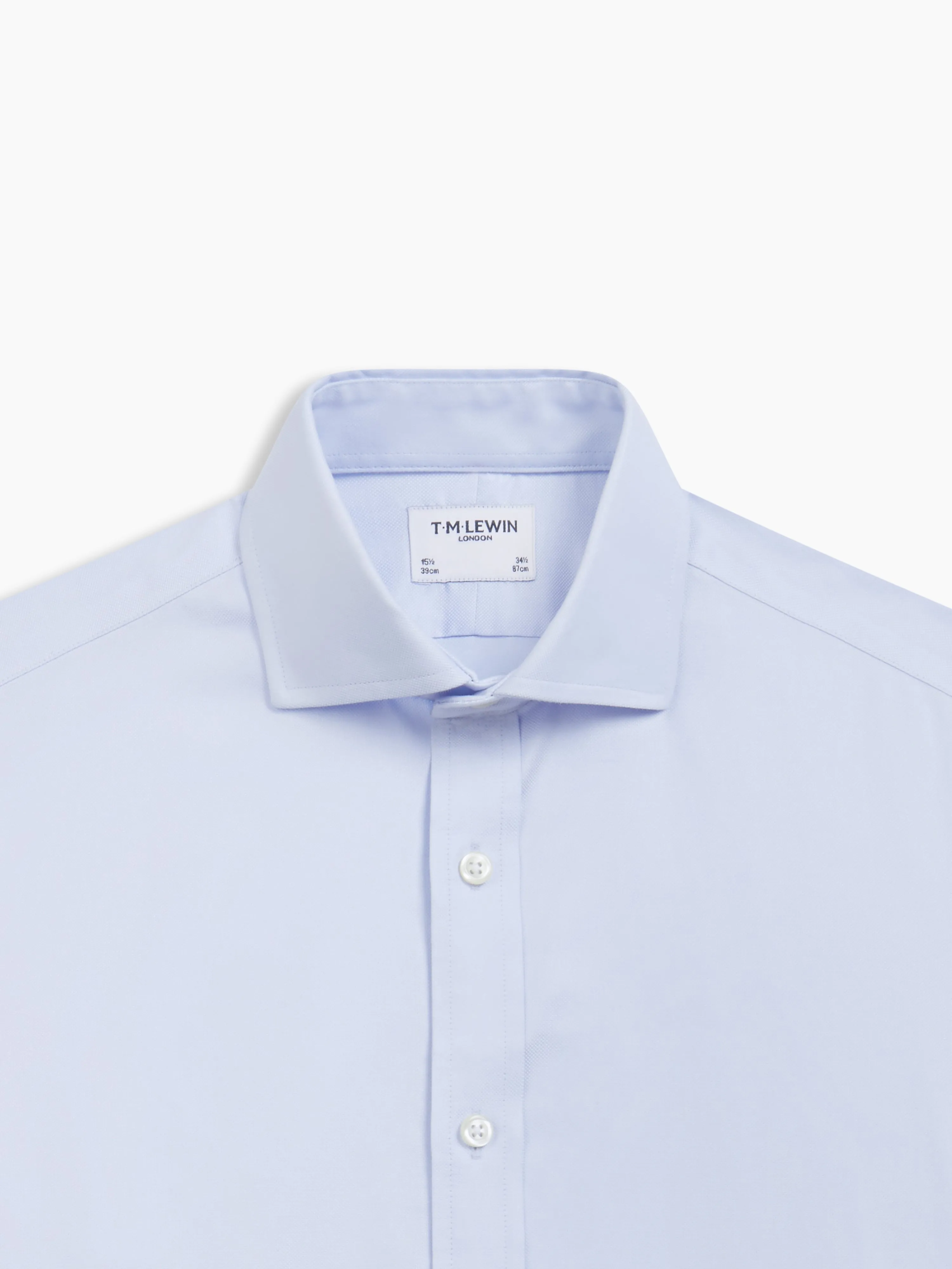 Non-Iron Sky Blue Plain Oxford Fitted Single Cuff Semi-Cutaway Collar Shirt
