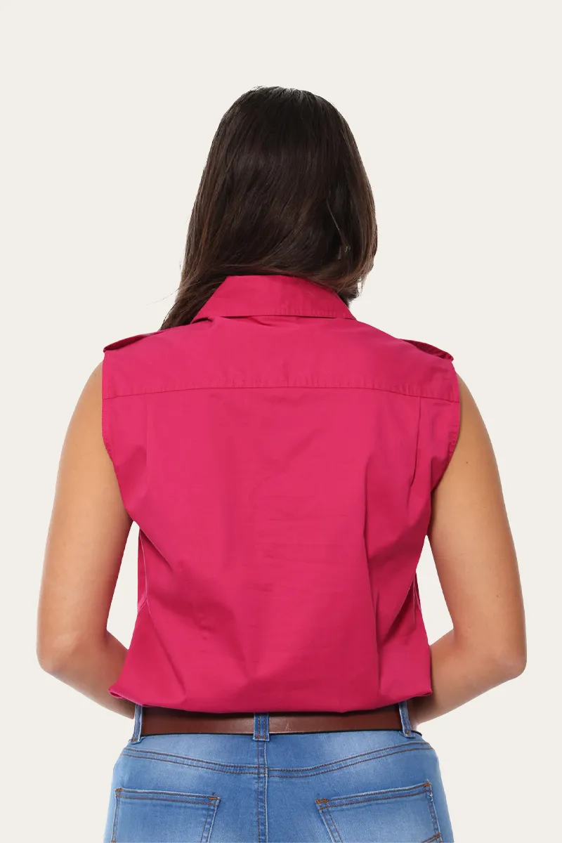 Pentecost River Womens Sleeveless Half Button Work Shirt - Magenta