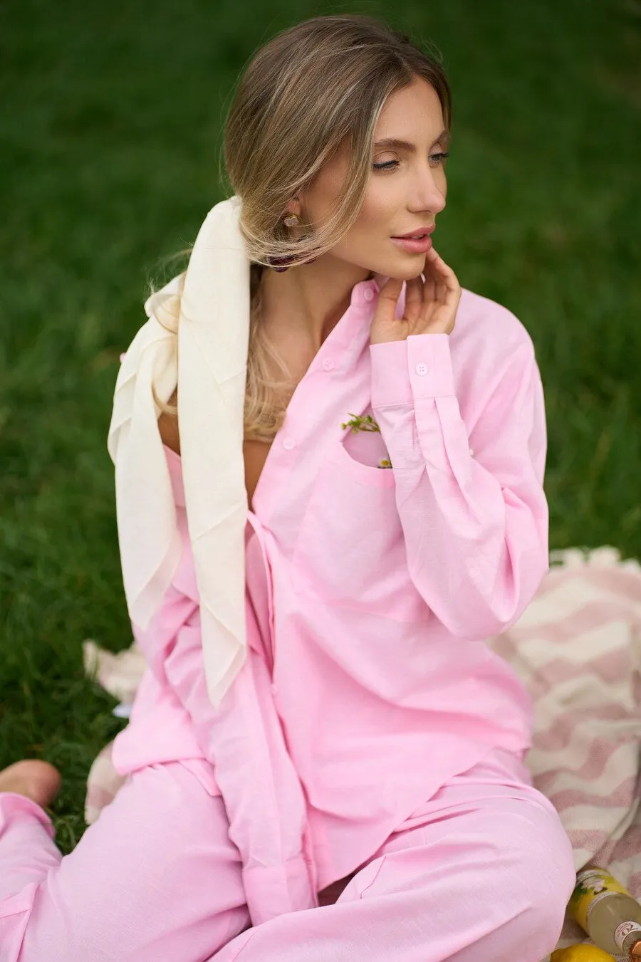 Pink Linen Blend Shirt