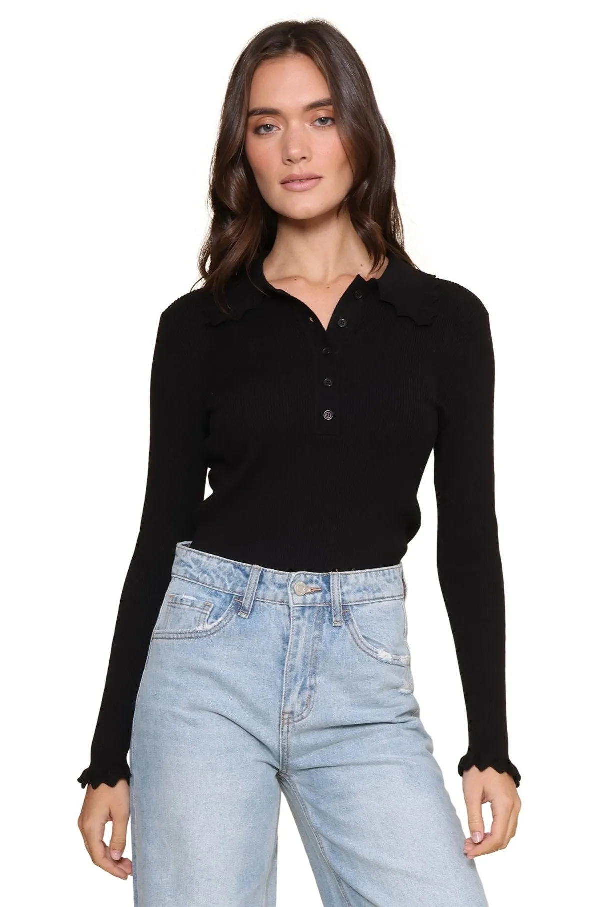 Rae Ribbed Polo Knit Top
