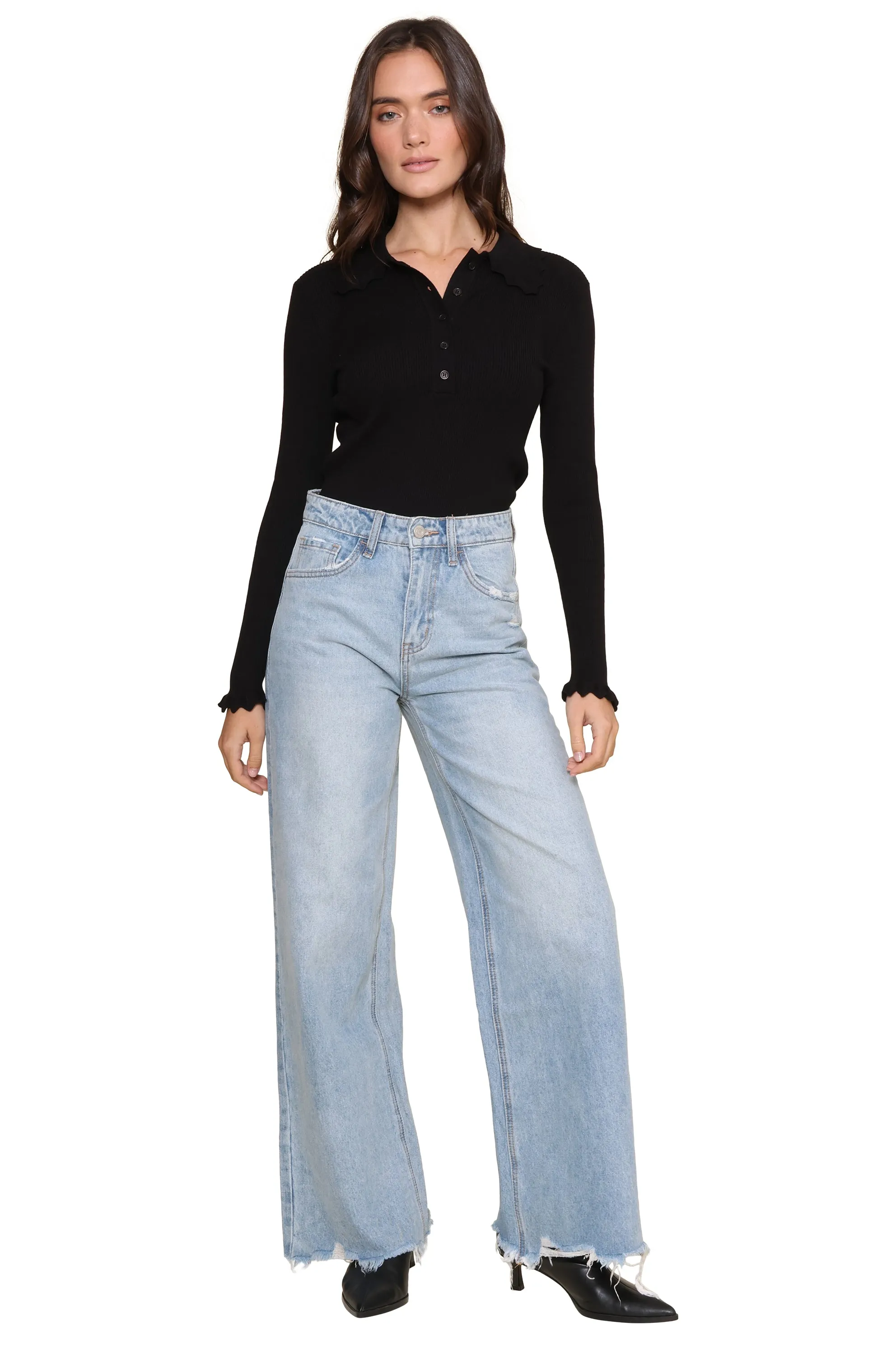 Rae Ribbed Polo Knit Top