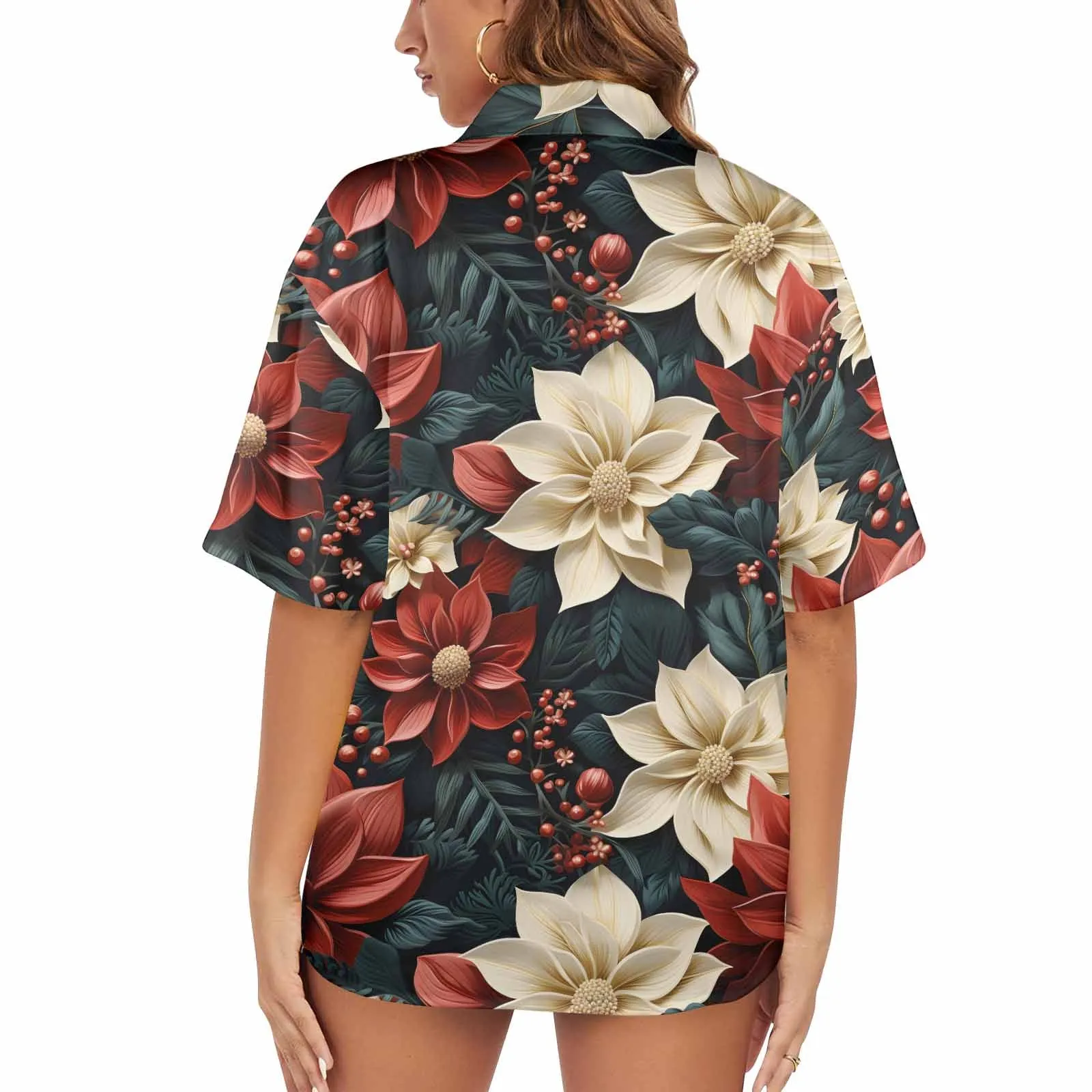 Red Poinsettia Women's Hawaiian Shirt