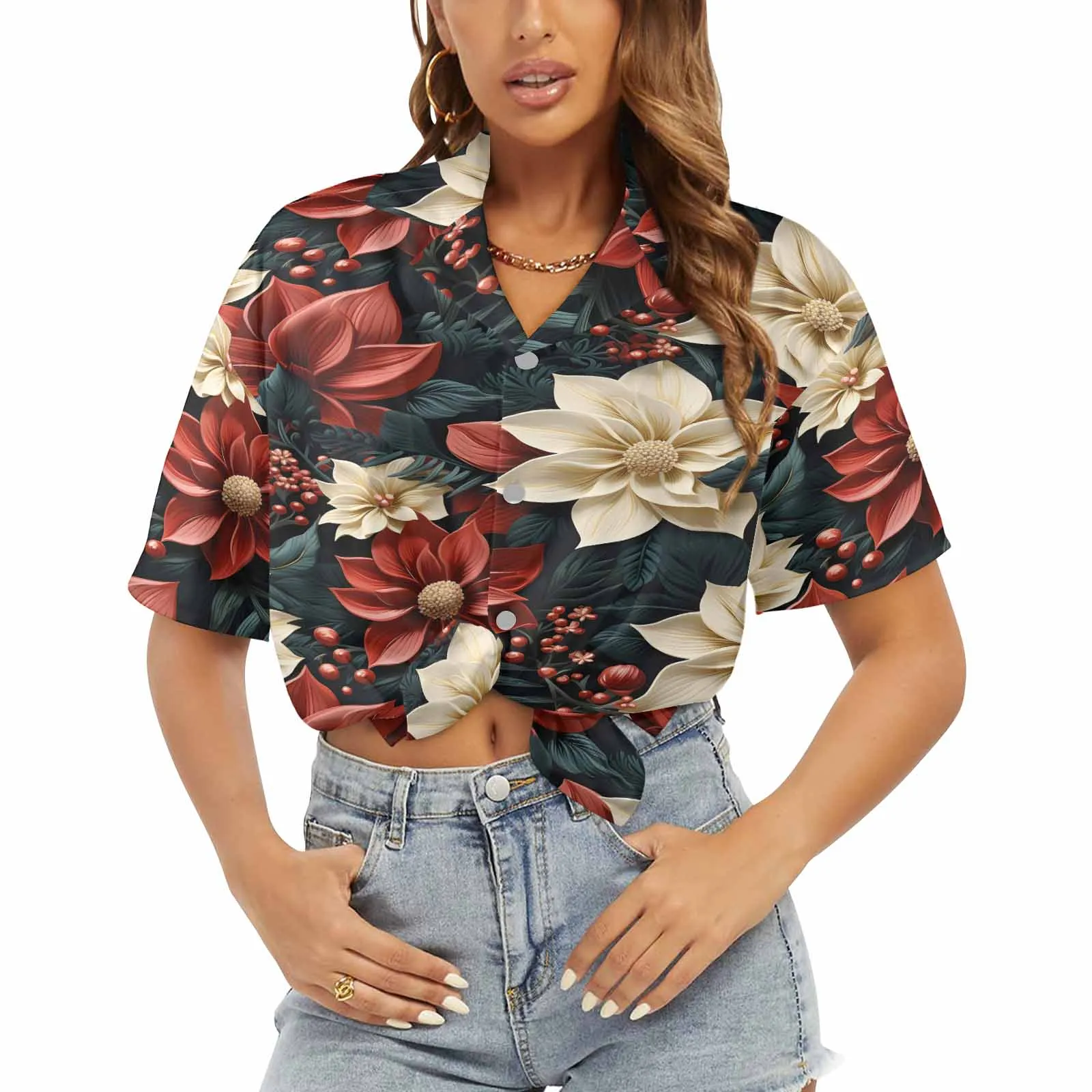 Red Poinsettia Women's Hawaiian Shirt
