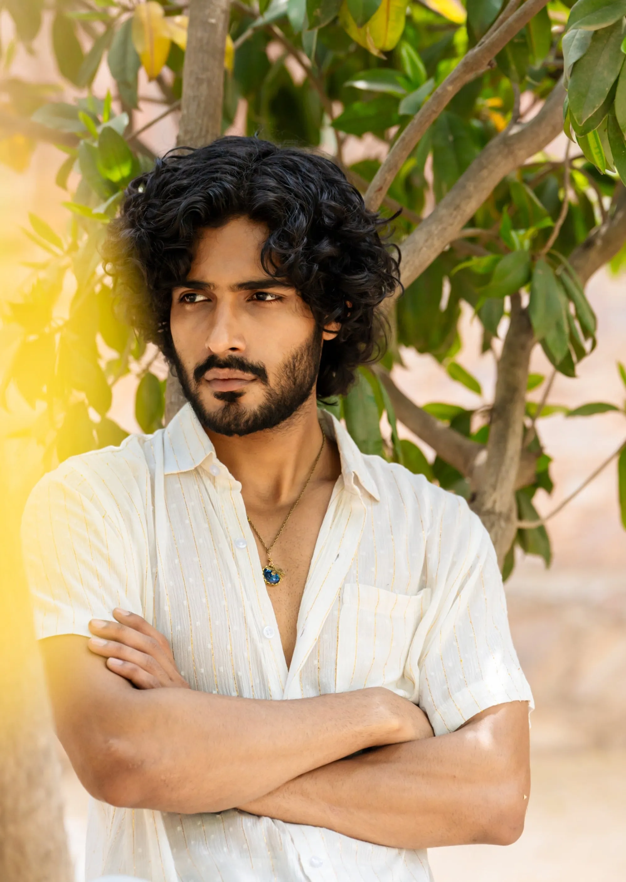 Relaxed Fit Super Flowy Re-engineered Cotton Lurex- Half Sleeves Party Shirt White - No Pocket