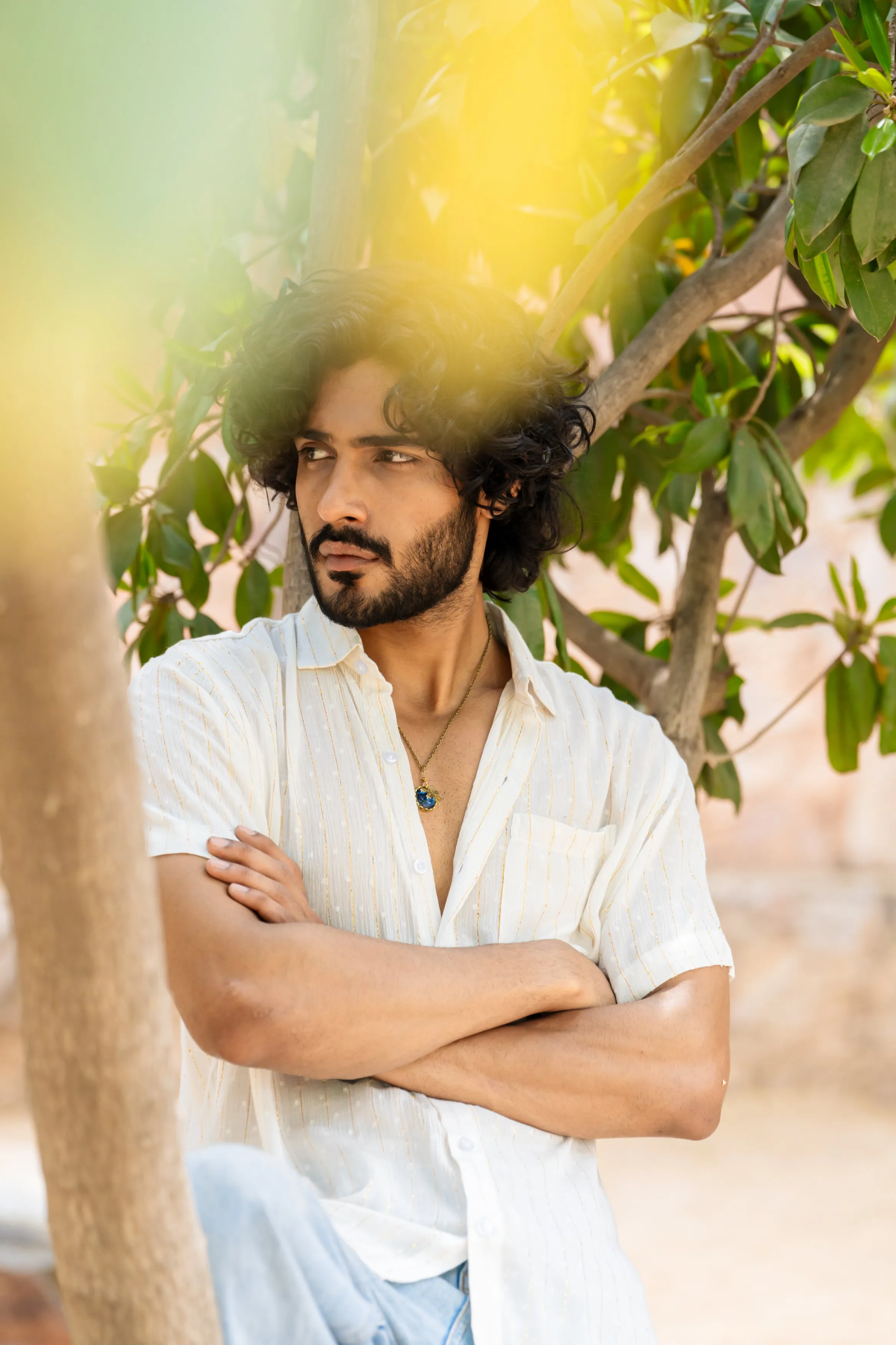 Relaxed Fit Super Flowy Re-engineered Cotton Lurex- Half Sleeves Party Shirt White - No Pocket