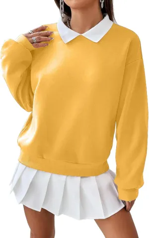Remidoo Women's Contrast Collar Sweatshirt Casual Oversized Long Sleeve Pullover