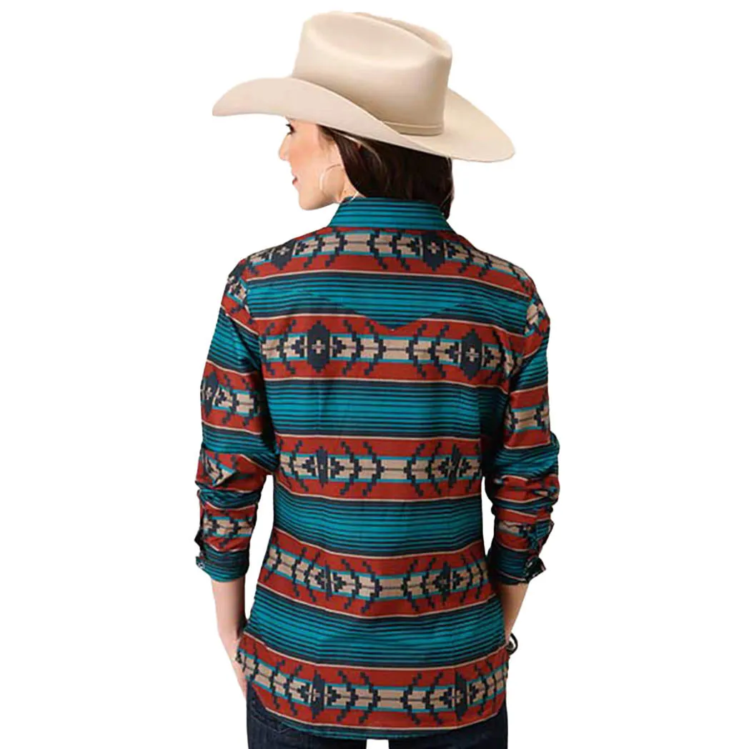 Roper Women's Ombre Aztec Horizontal Stripe Button Down