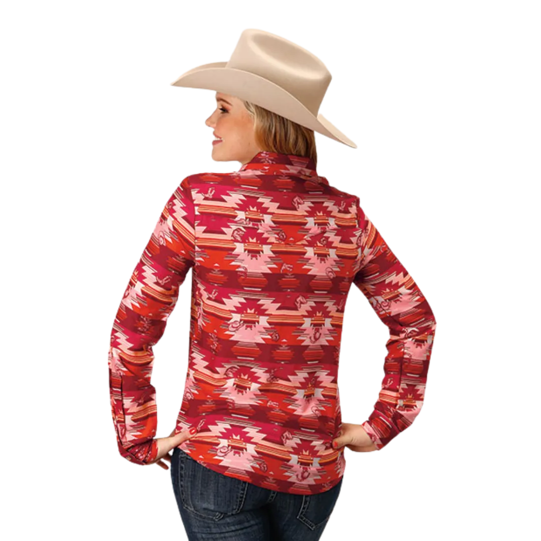 Roper Women's Rayon Aztec Print Red Blouse