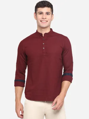 Ruby Wine Solid Slim Fit Short Kurta | Greenfibre